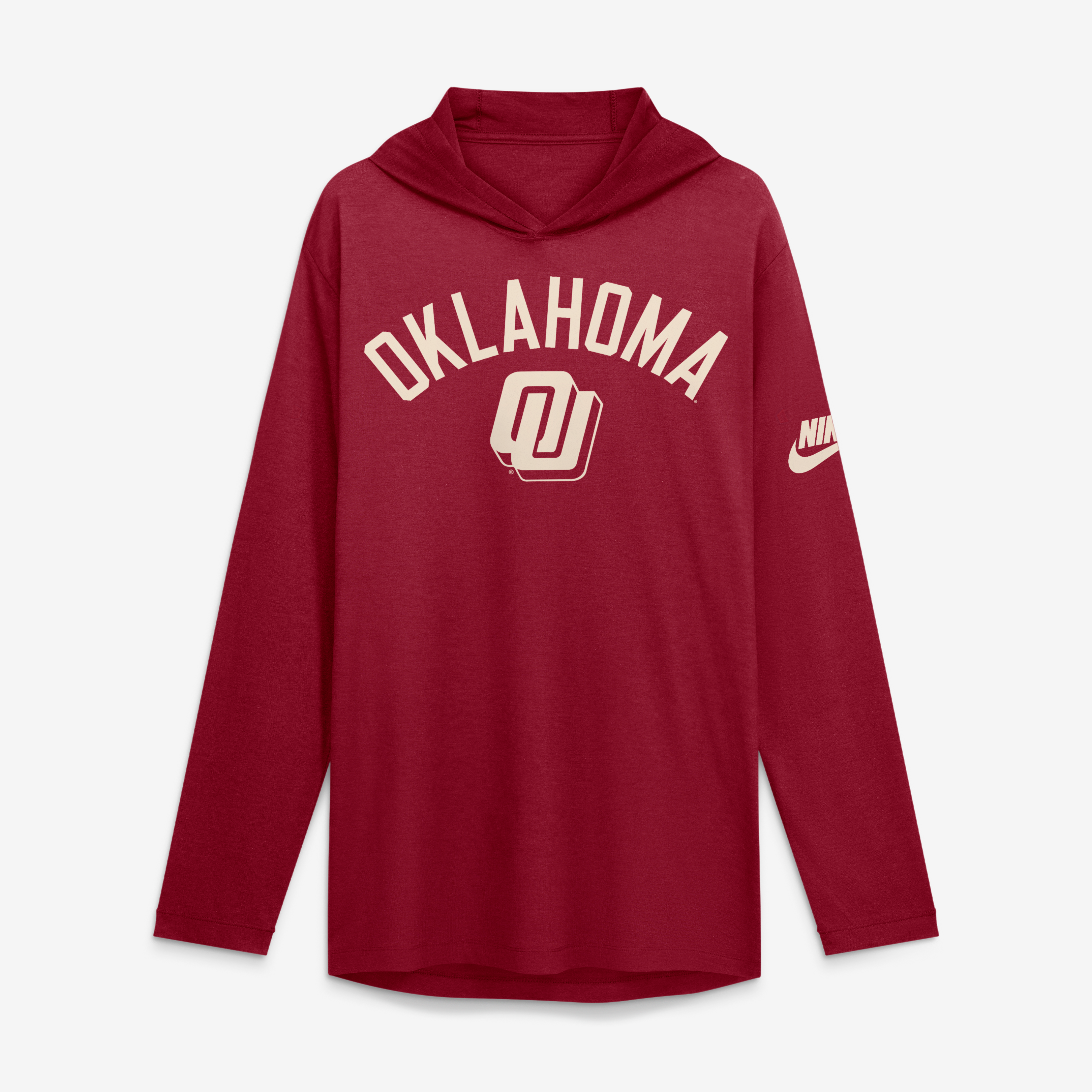 Men's Nike Crimson Oklahoma Sooners Legacy Arch Tri-Blend Long Sleeve Hooded T-Shirt