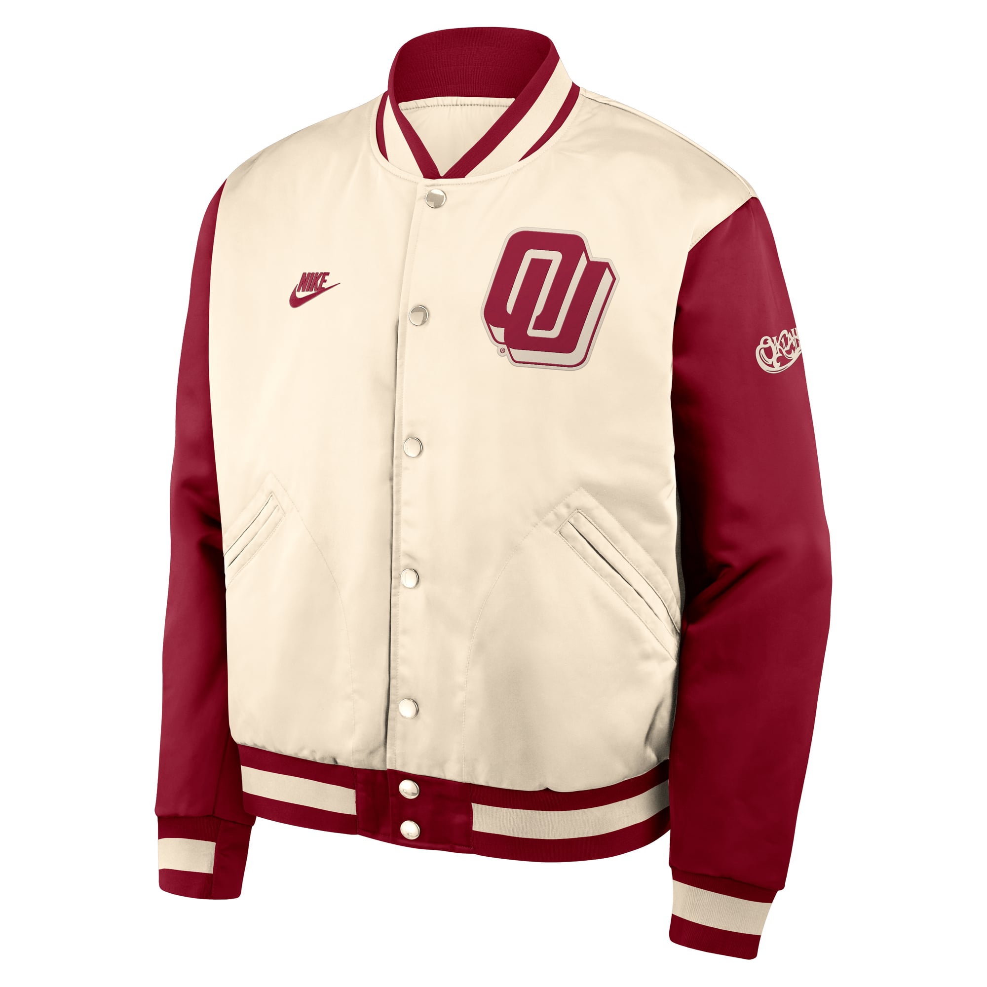 Men's Nike Natural/Crimson Oklahoma Sooners Legacy Full-Snap Bomber Jacket