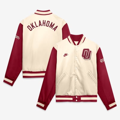  Oklahoma Sooners Nike Legacy Full-Snap Bomber Jacket - Natural/Crimson