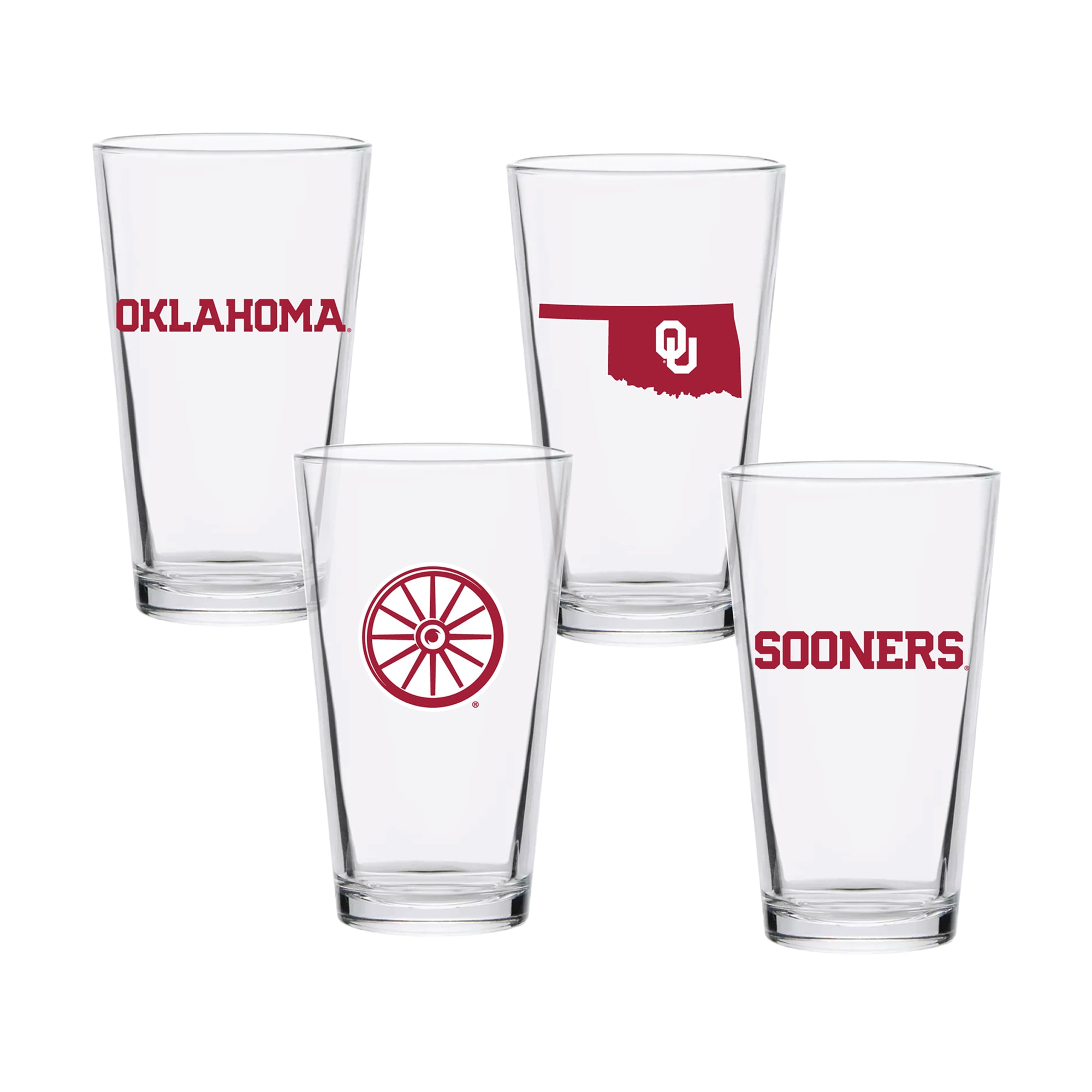 Ensemble de quatre verres à bière de collection Oklahoma Sooners de 473 ml (16 oz).