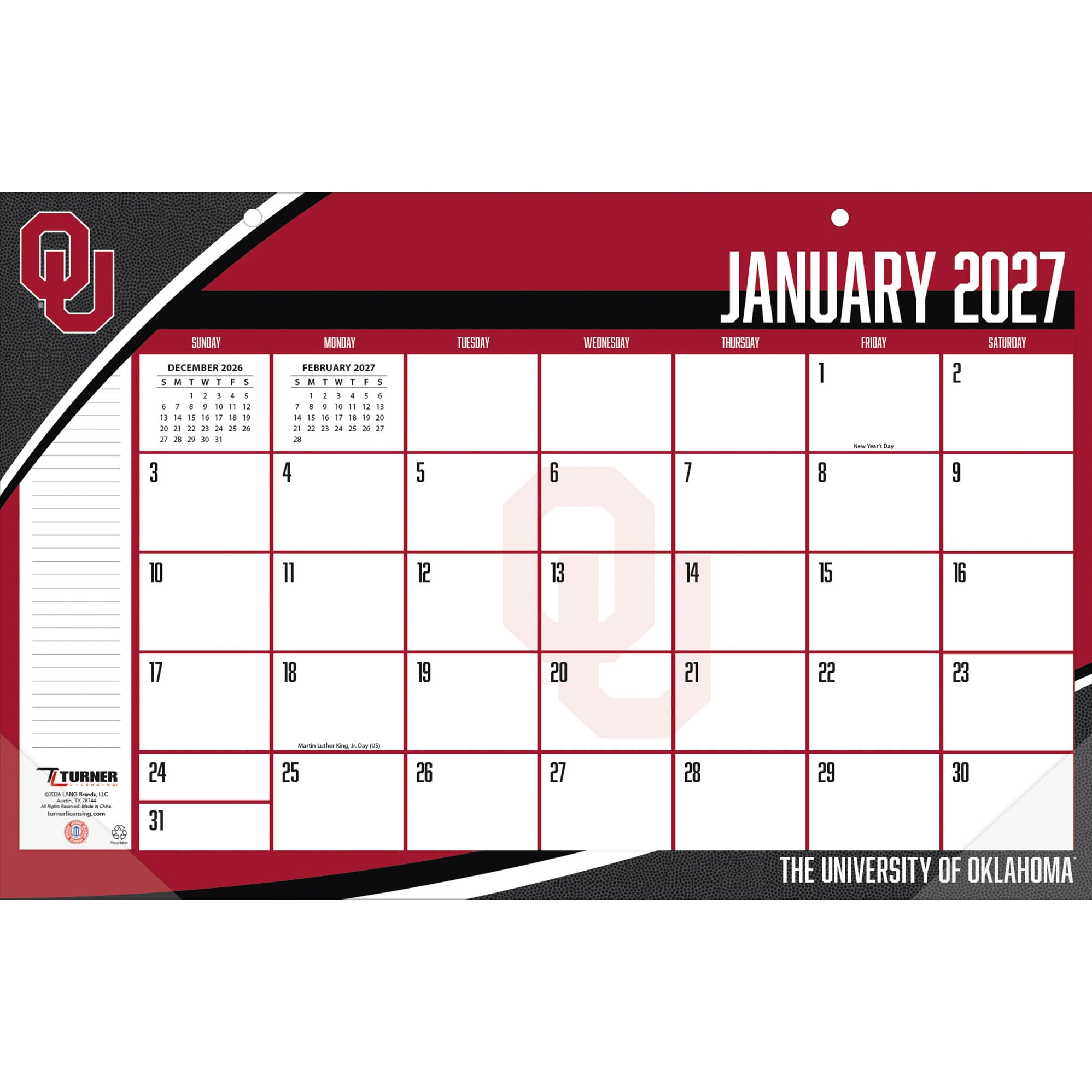 Oklahoma Sooners 17" x 11" Desk Pad Calendar
