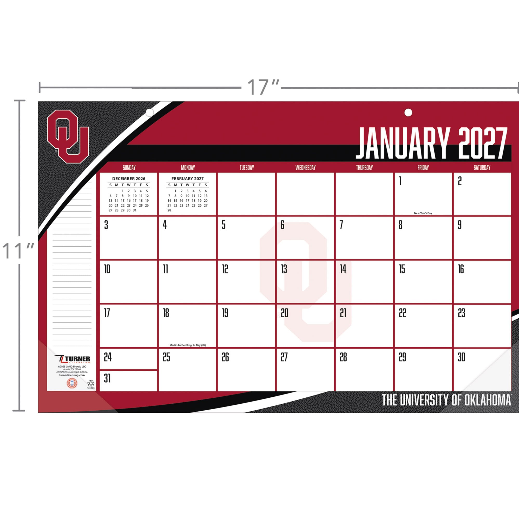 Oklahoma Sooners 17" x 11" Desk Pad Calendar