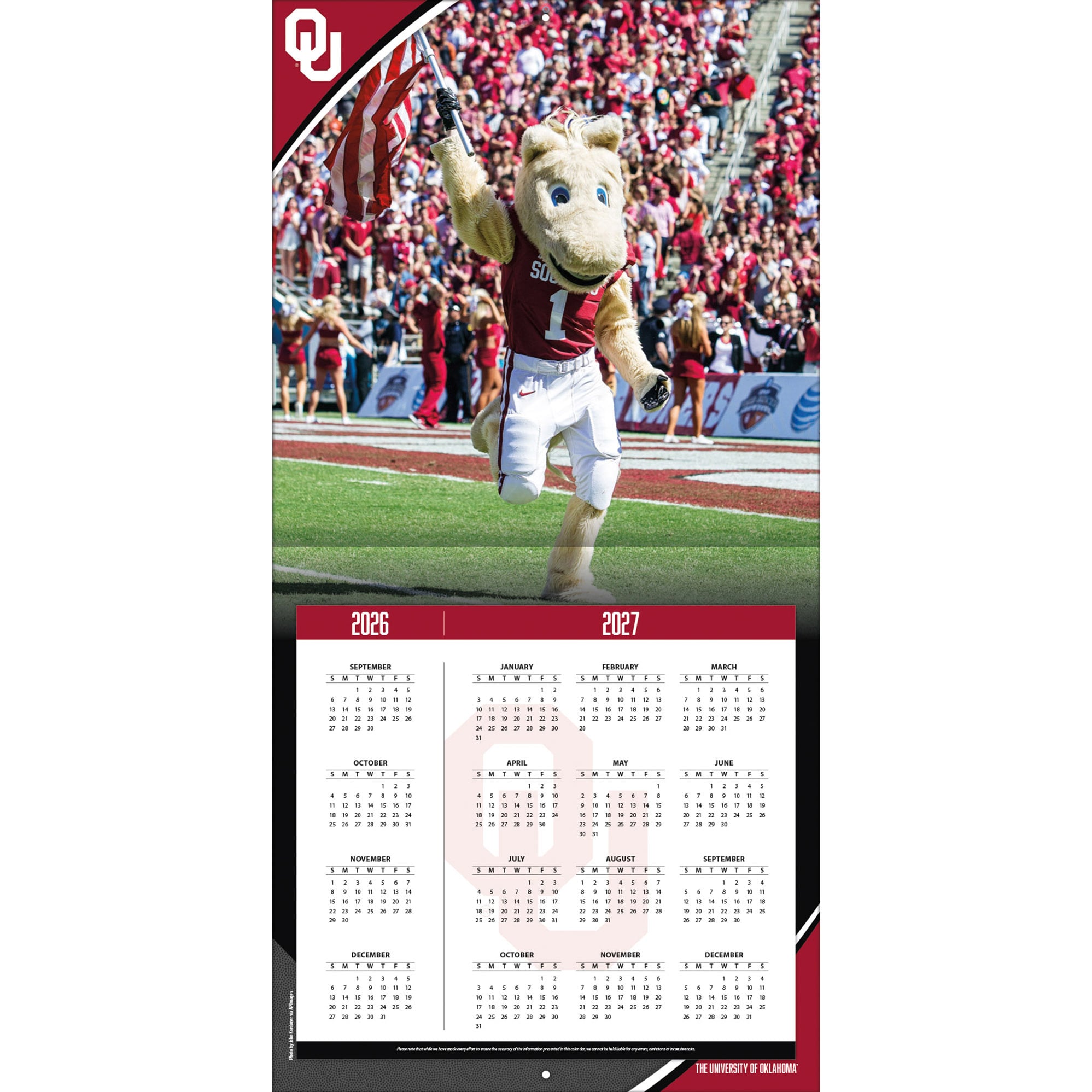 Oklahoma Sooners 2027 12” x 12” Team Wall Calendar