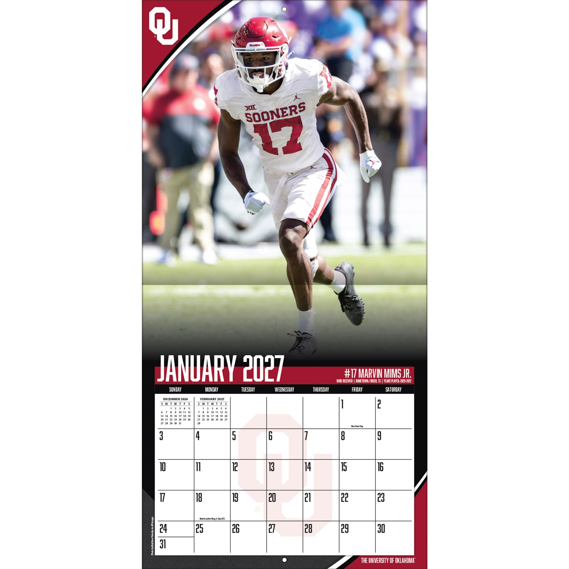 Oklahoma Sooners 2027 12” x 12” Team Wall Calendar