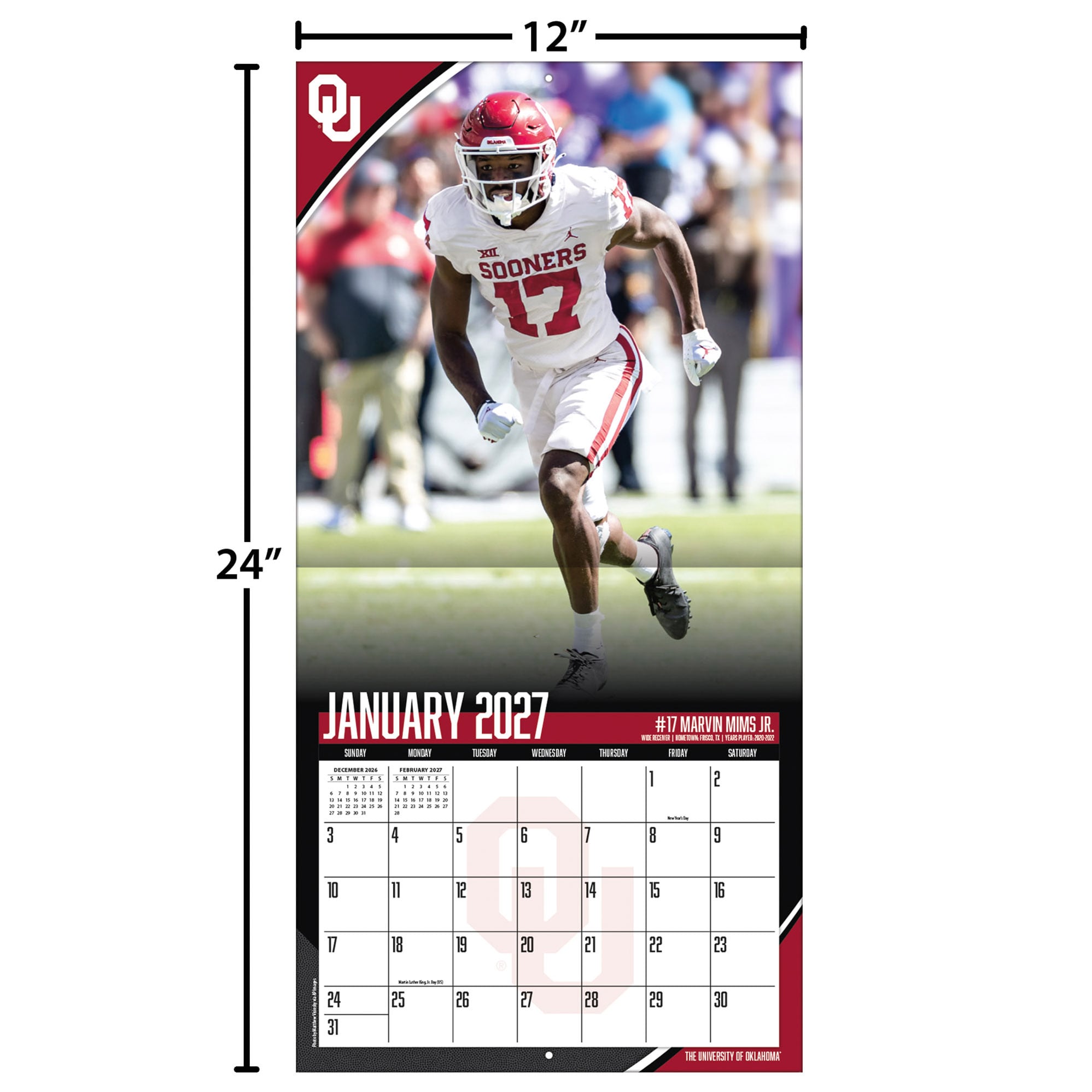 Oklahoma Sooners 2027 12” x 12” Team Wall Calendar