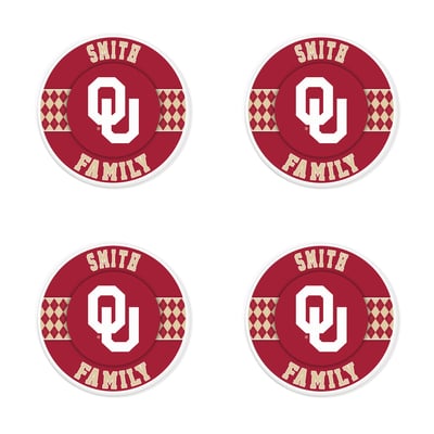 Oklahoma Sooners 4" Personalized Circular Coasters 4-Pack Set