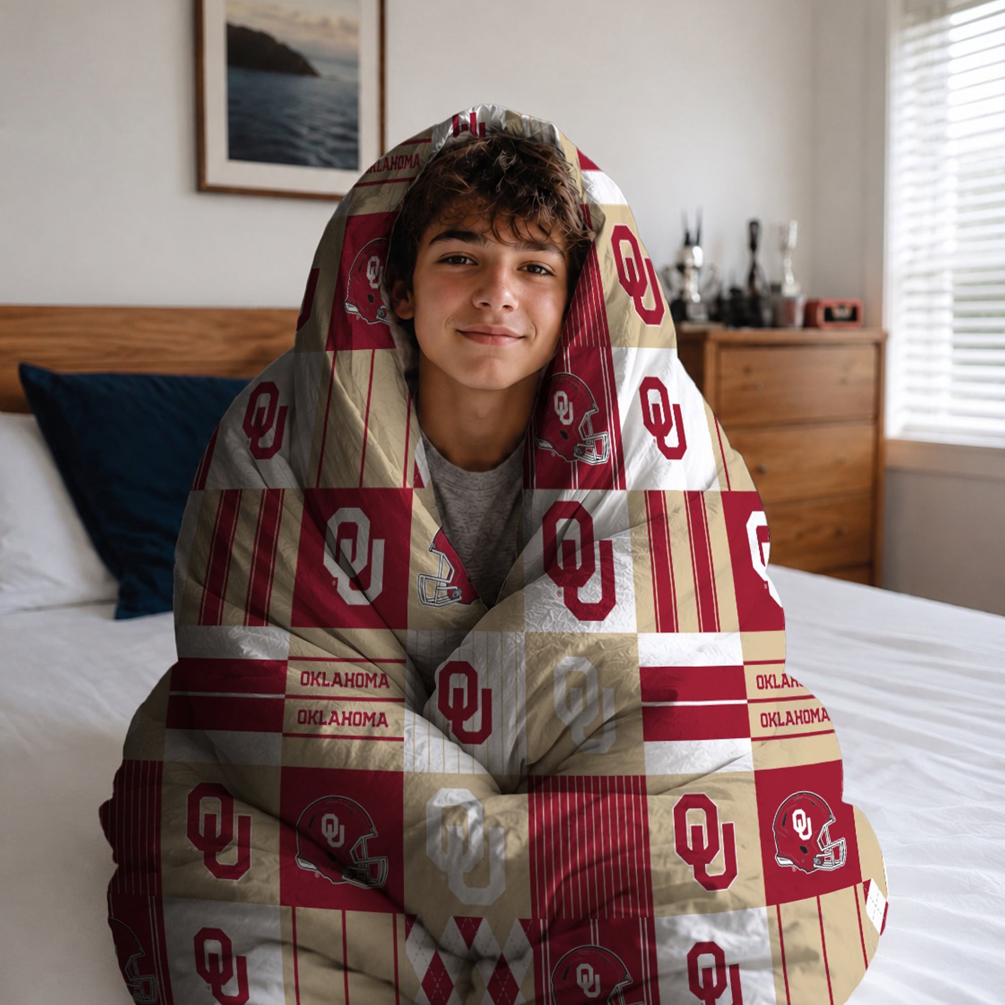 Pegasus Oklahoma Sooners Patchwork Plaid Three-Piece Full/Queen Bed in a Bag Set