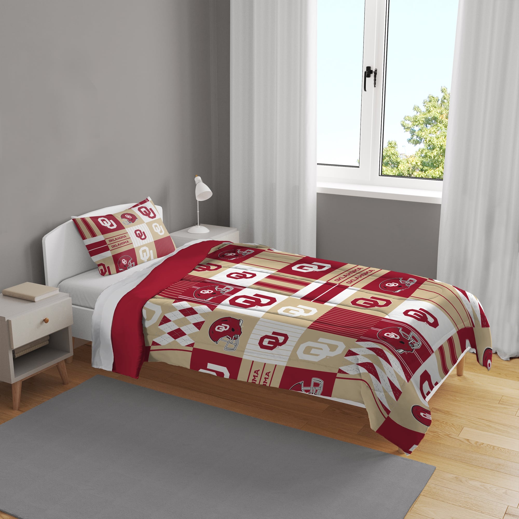 Pegasus Oklahoma Sooners Patchwork Plaid Two-Piece Twin/Twin XL Bed in a Bag Set
