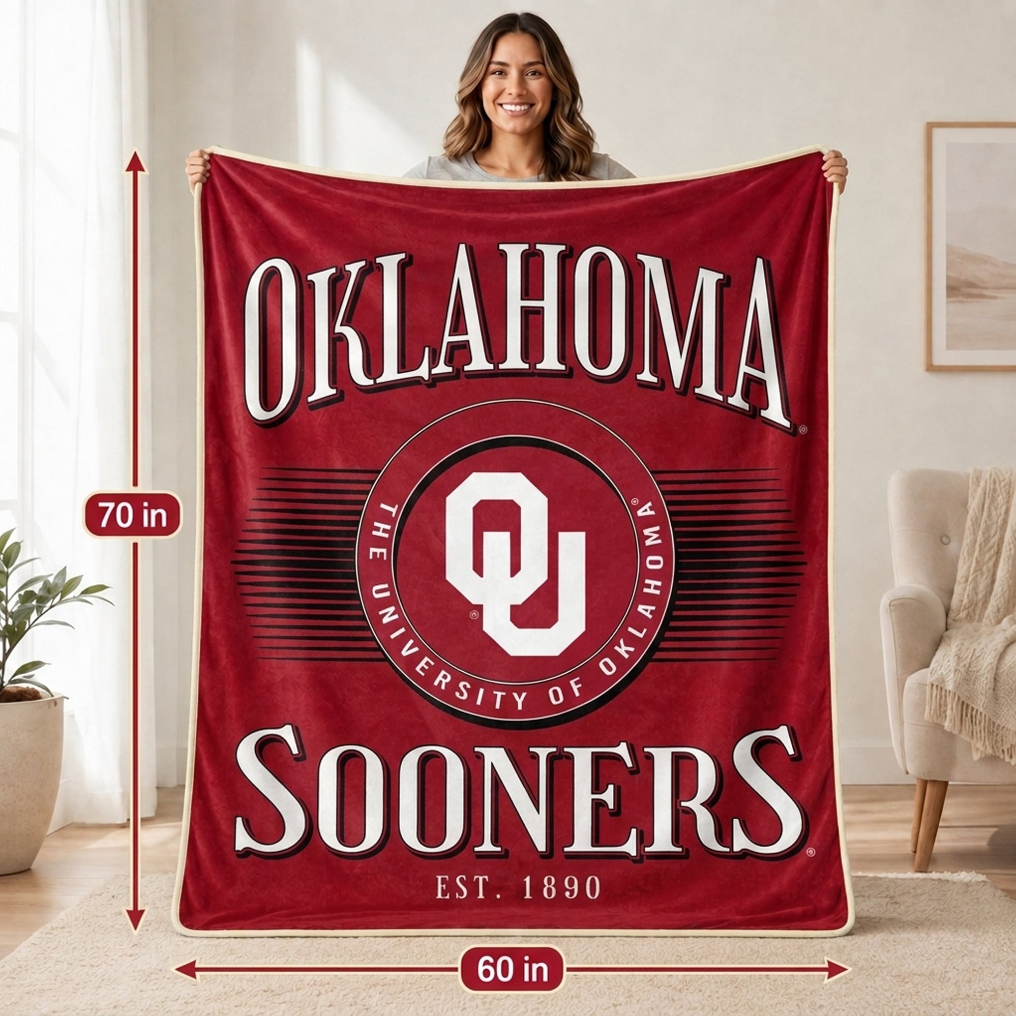 Pegasus Oklahoma Sooners Spotlight Arch 60" x 70" Ultra Soft Throw Blanket