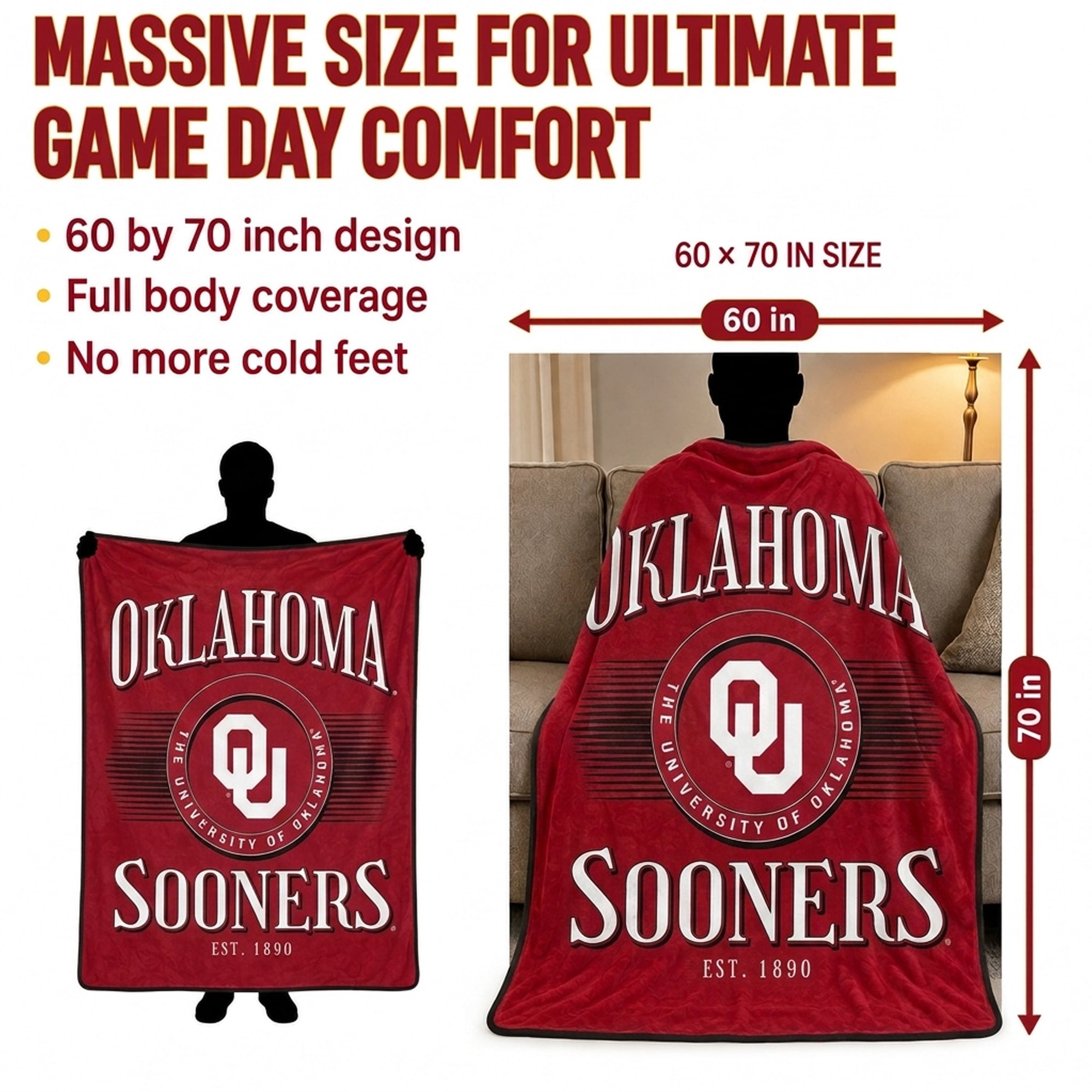 Pegasus Oklahoma Sooners Spotlight Arch 60" x 70" Ultra Soft Throw Blanket