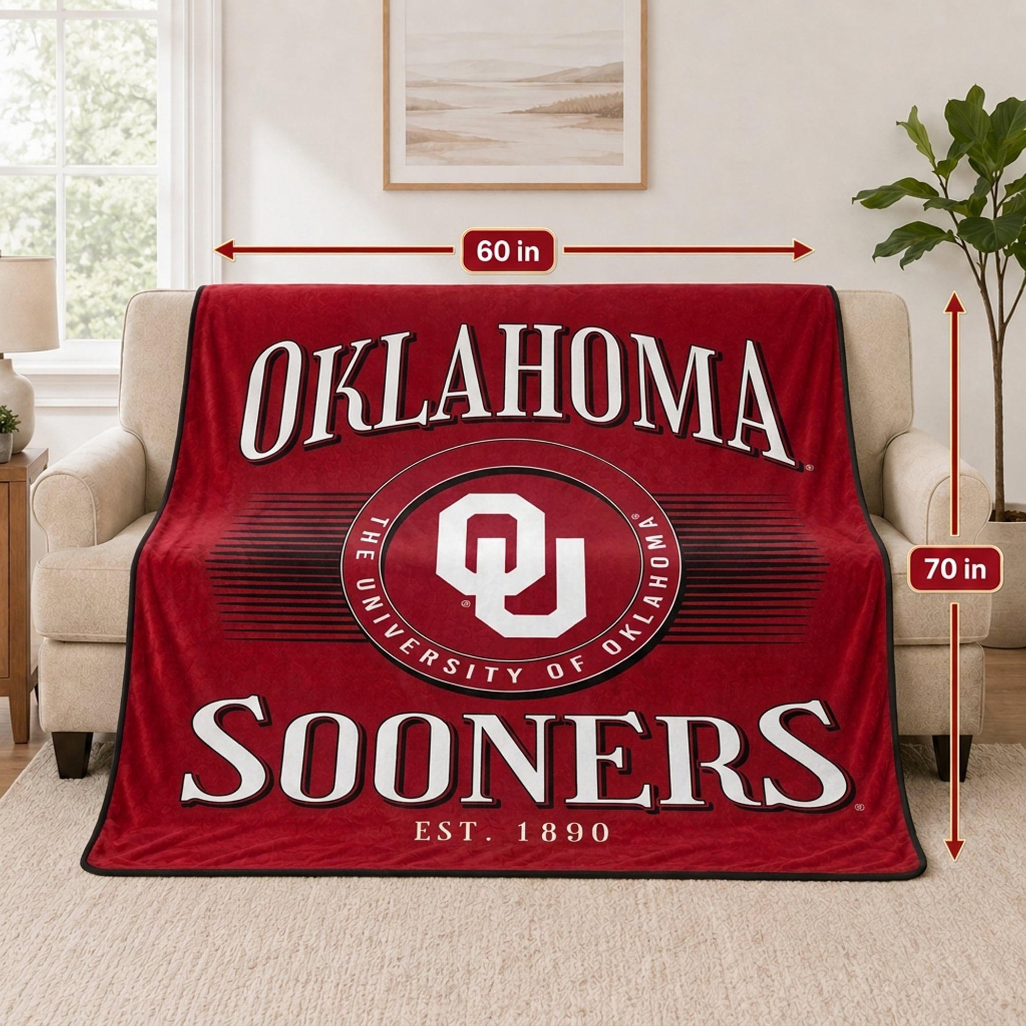 Pegasus Oklahoma Sooners Spotlight Arch 60" x 70" Ultra Soft Throw Blanket