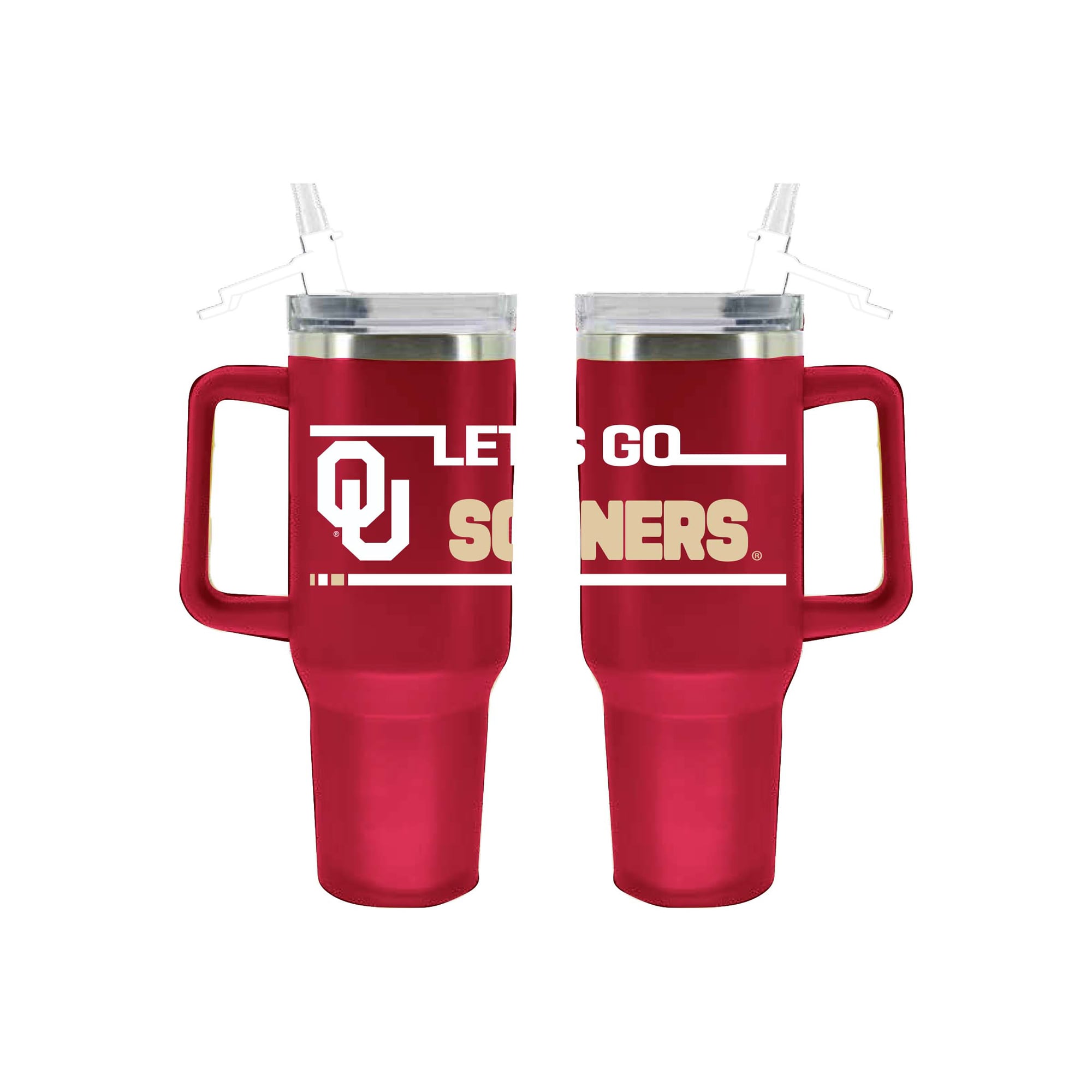 Gobelet isotherme de 1,2 L (40 oz) en acier inoxydable aux couleurs de l'équipe Oklahoma Sooners, avec paille rabattable, de The Memory Company.