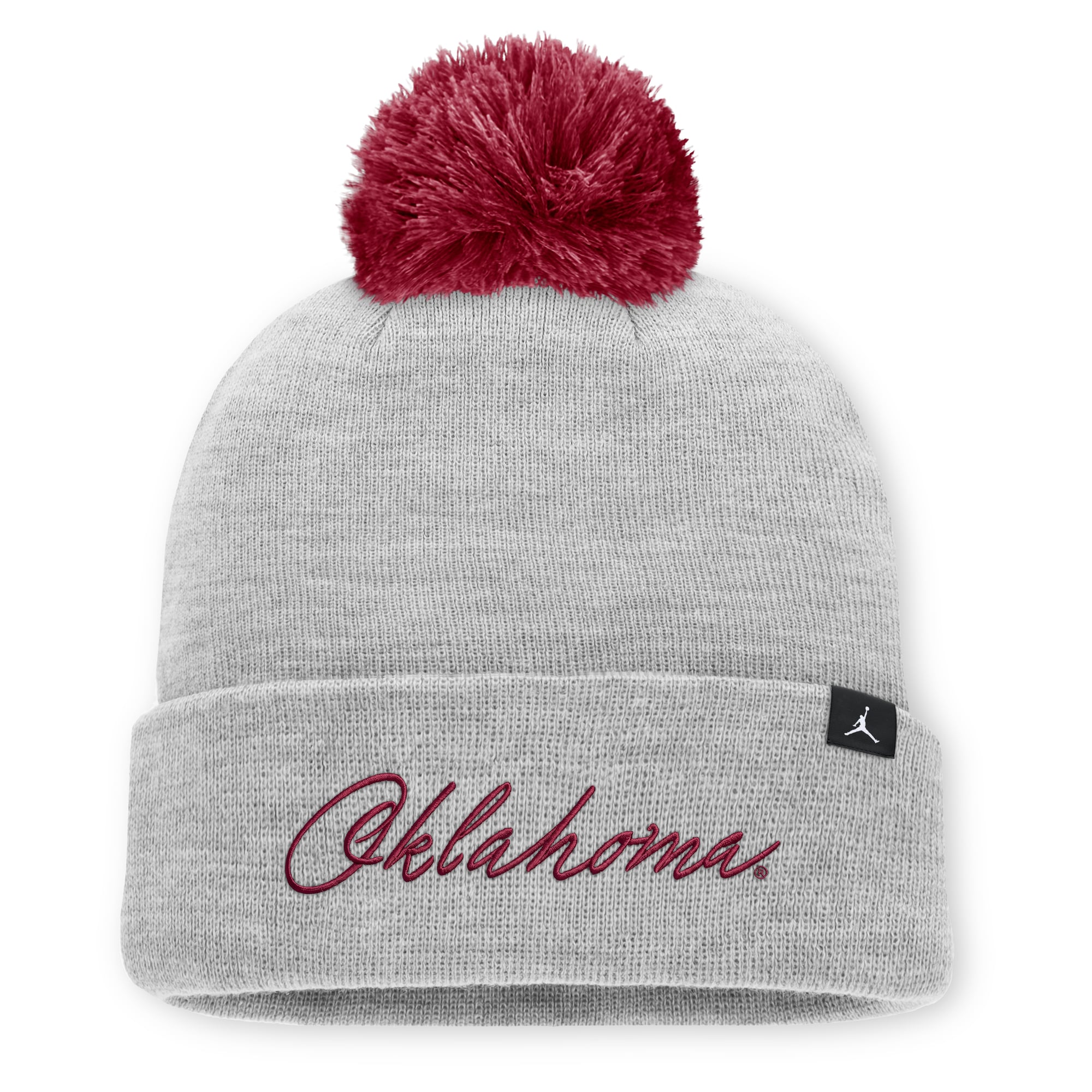 Bonnet unisexe Jordan Brand gris chiné Oklahoma Sooners Primetime Script à revers et pompon