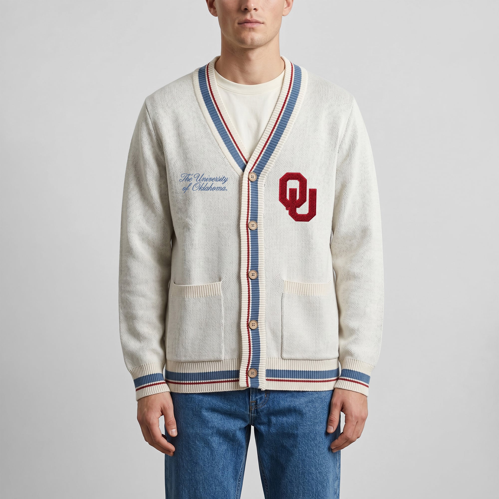 Gilet unisexe Uscape Apparel Natural Oklahoma Sooners Americana à rayures et boutons