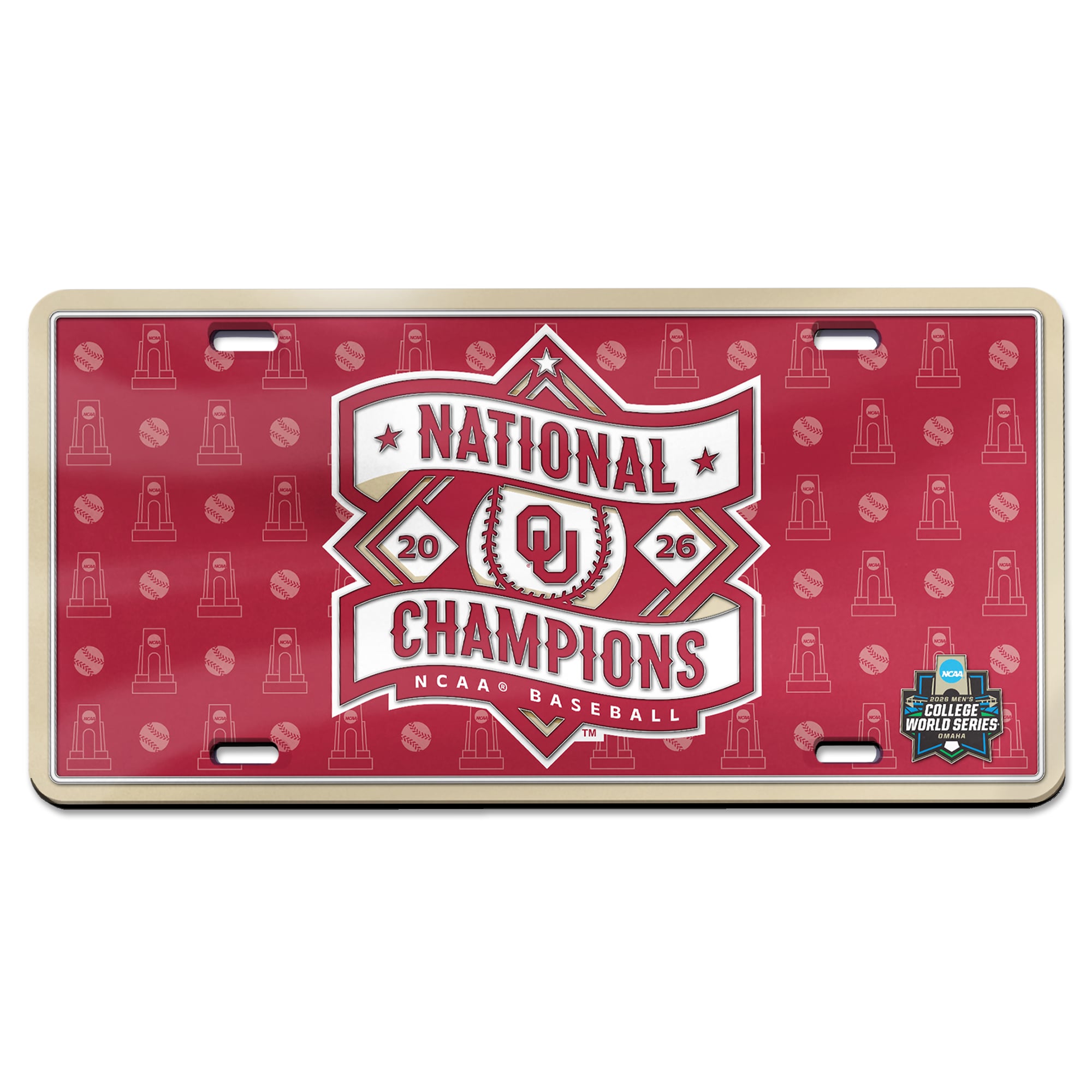 WinCraft Oklahoma Sooners 2026 NCAA Baseball Men's College World Series Champions Laser Cut Acrylic License Plate