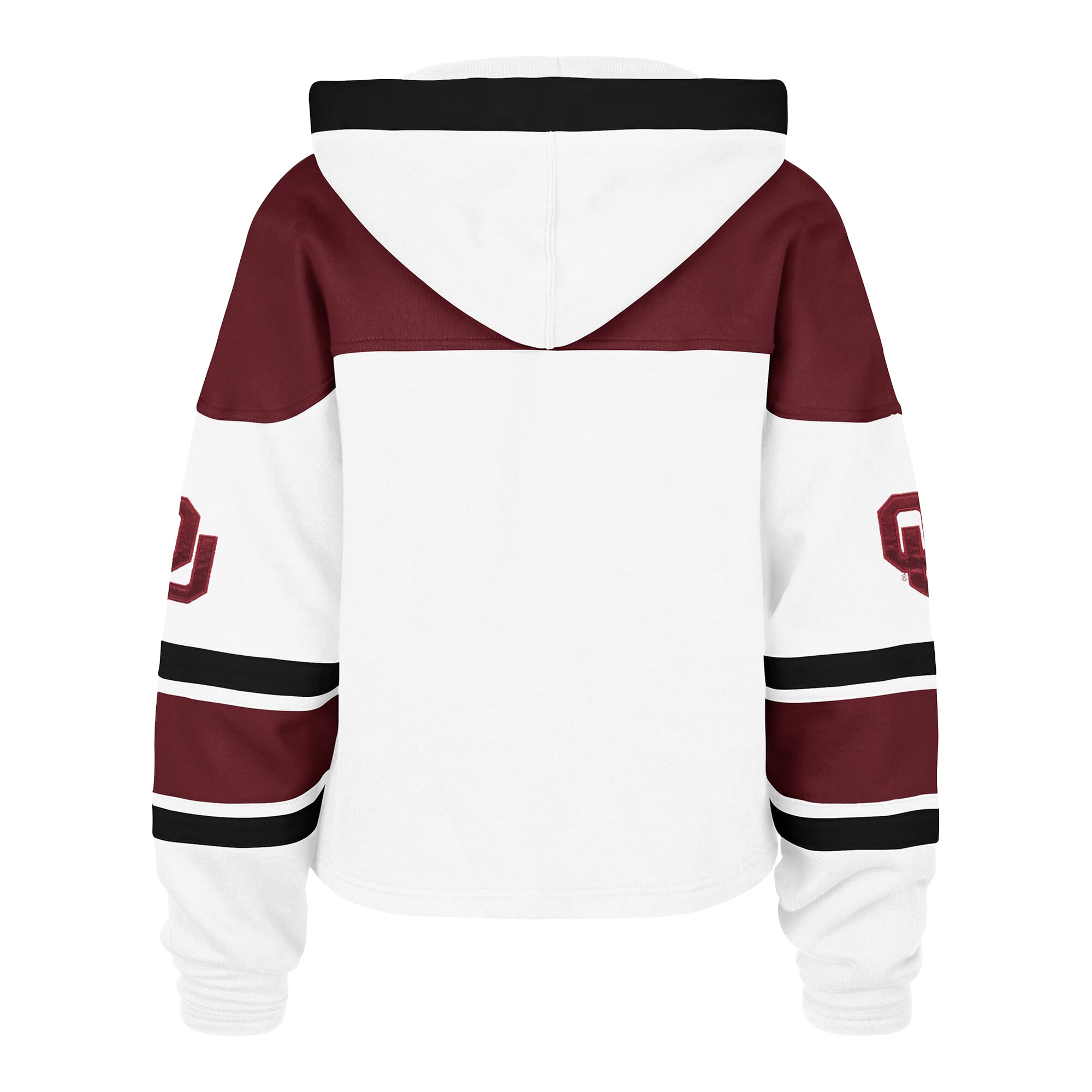 Women's '47  White Oklahoma Sooners Cut Thru Cropped Superior Lacer Pullover Hoodie