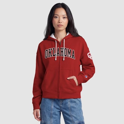 Oklahoma Sooners Champion Women's Arch Full-Zip Fleece Hoodie - Crimson