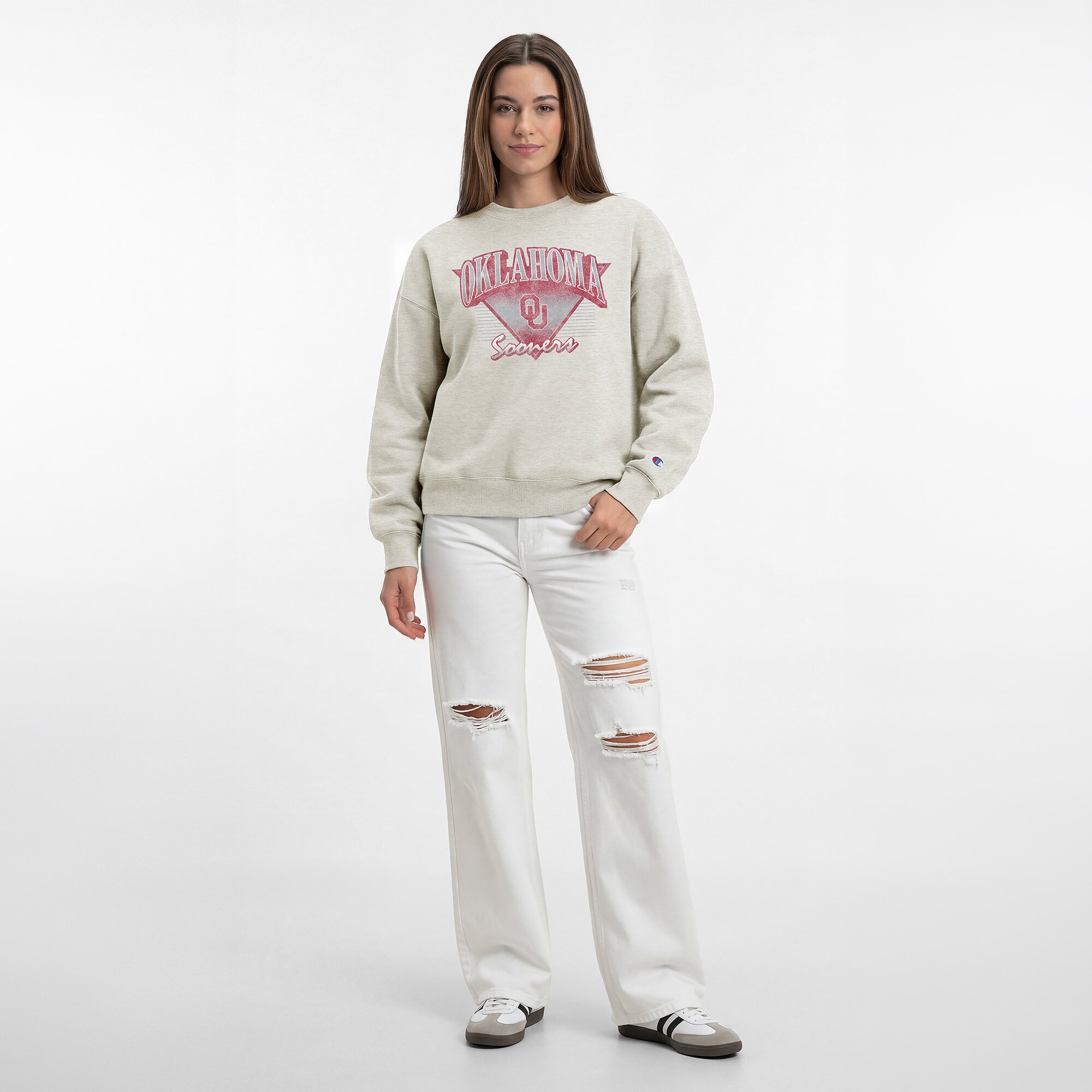 Women's Champion Oatmeal Oklahoma Sooners All-Star Weave Sweatshirt