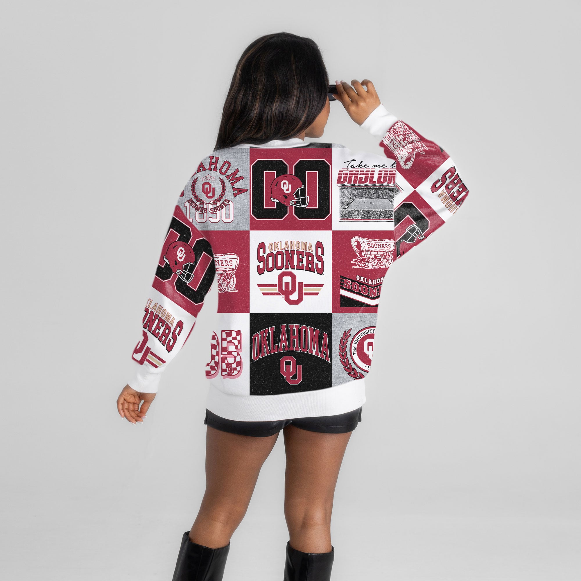 Women's Gameday Couture  Crimson Oklahoma Sooners Highlight Reel Patchwork Long Sleeve Pullover