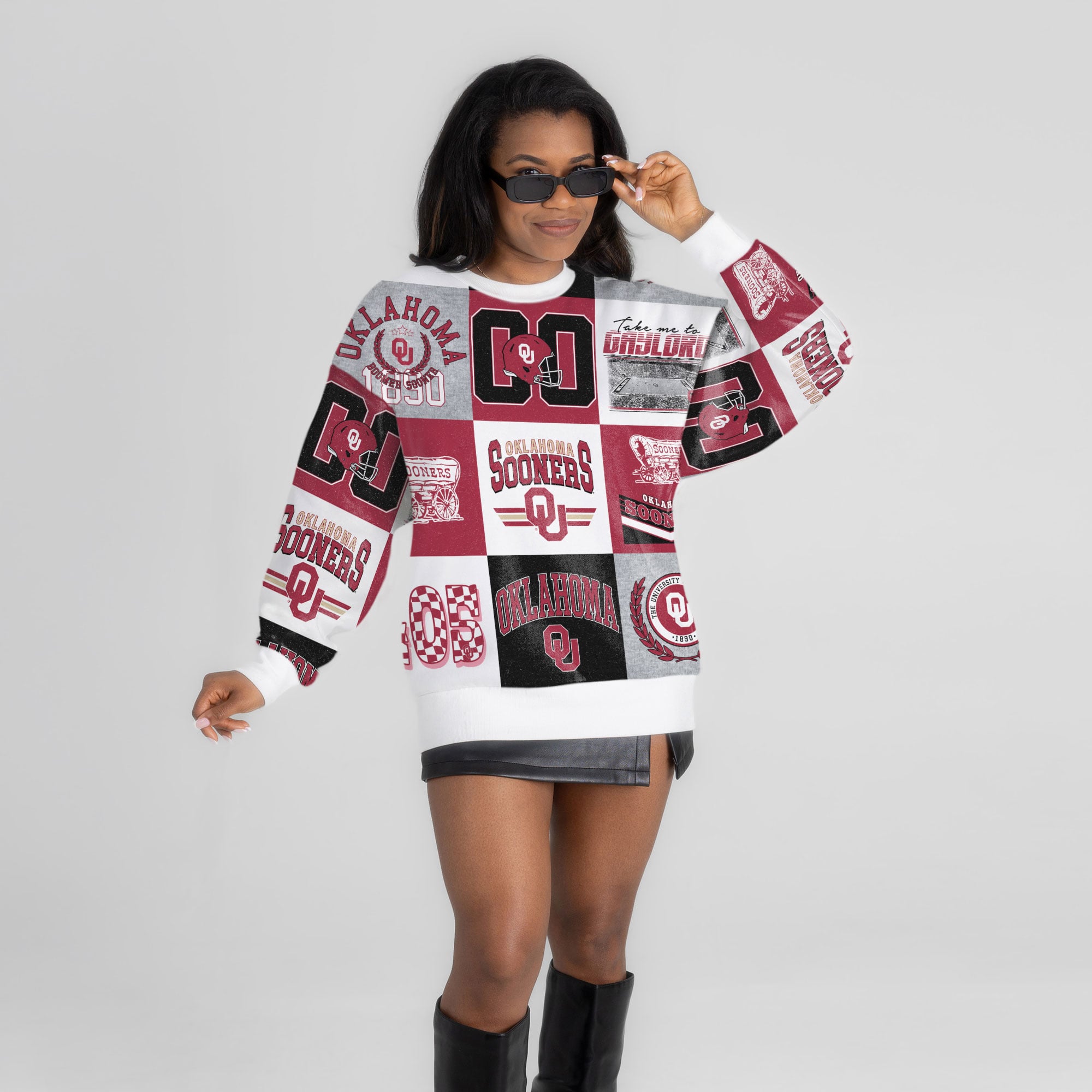 Women's Gameday Couture  Crimson Oklahoma Sooners Highlight Reel Patchwork Long Sleeve Pullover