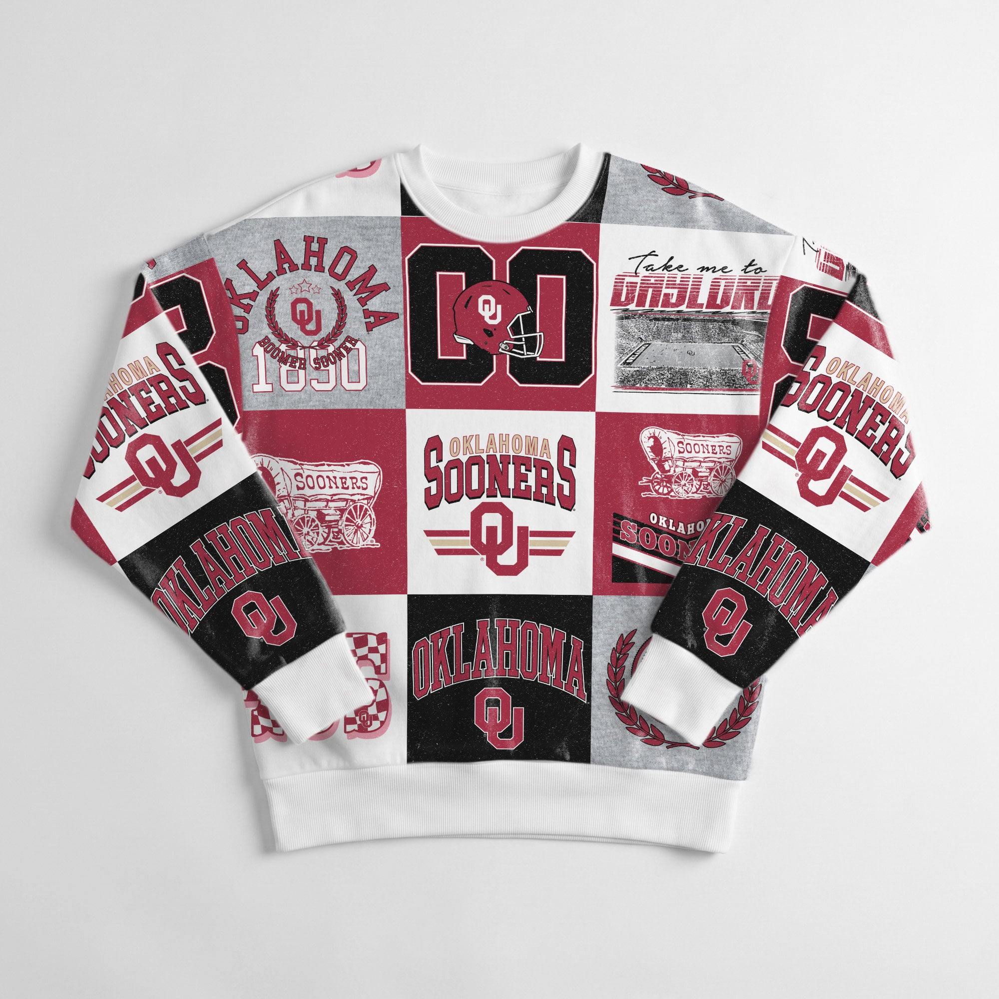 Women's Gameday Couture  Crimson Oklahoma Sooners Highlight Reel Patchwork Long Sleeve Pullover