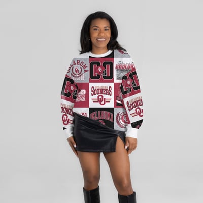  Oklahoma Sooners Gameday Couture Women's Highlight Reel Patchwork Long Sleeve Pullover - Crimson