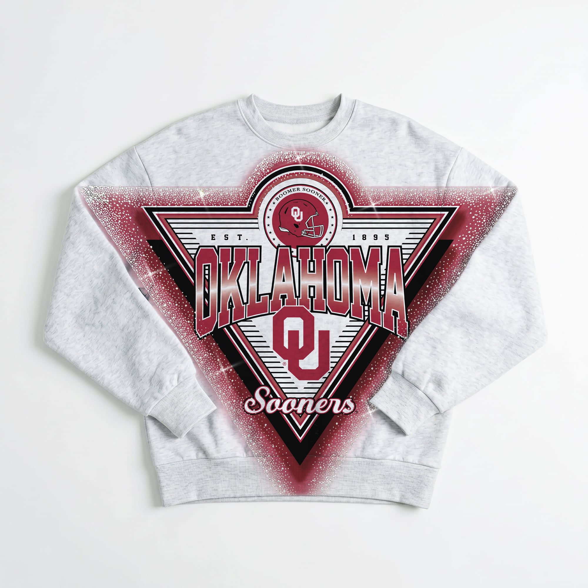 Women's Gameday Couture Gray Oklahoma Sooners Chasing Victory Rhinestone Spray Oversized Fleece Sweatshirt