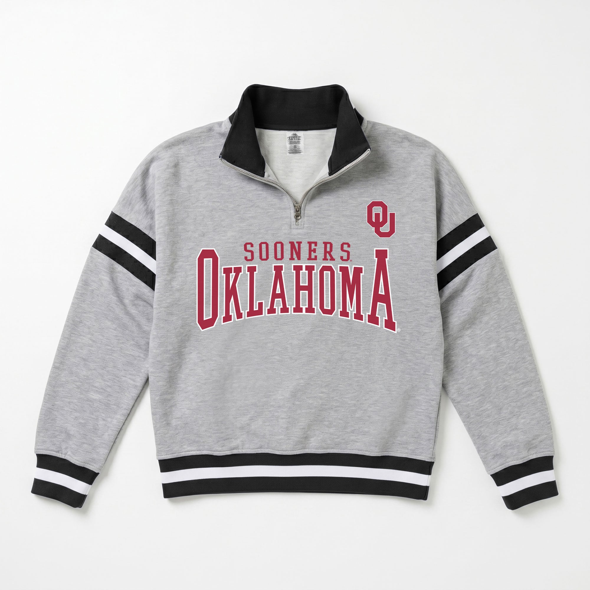 Pull à col zippé gris Oklahoma Sooners Hold the Line pour femme, collection Gameday Couture