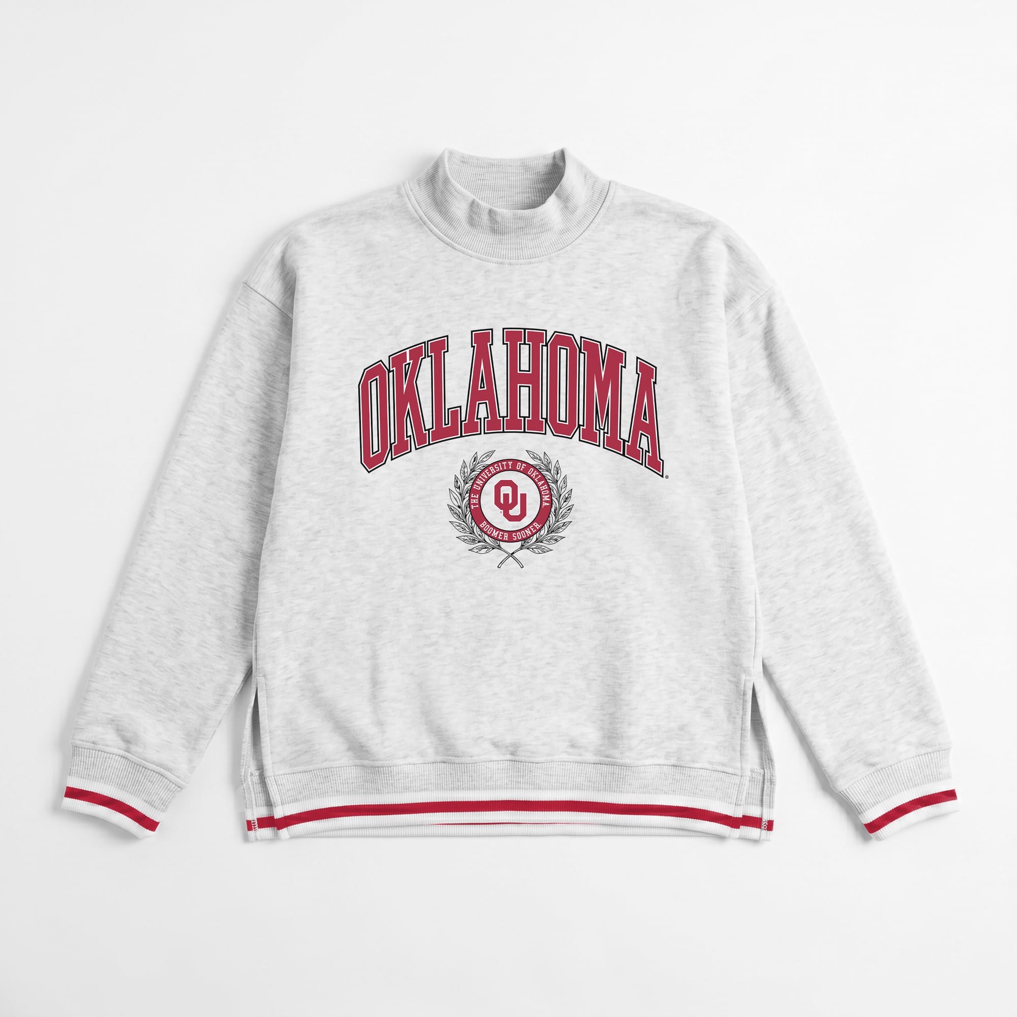 Sweat-shirt à col montant rayures contrastées Oklahoma Sooners Rally Point pour femme, couleur grise, Gameday Couture