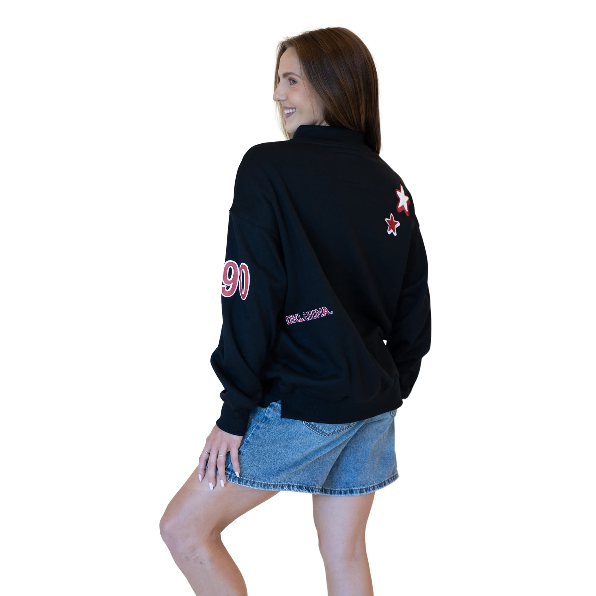 Sweat-shirt à col montant noir écusson des Oklahoma Sooners pour femmes, idéal les jours de match