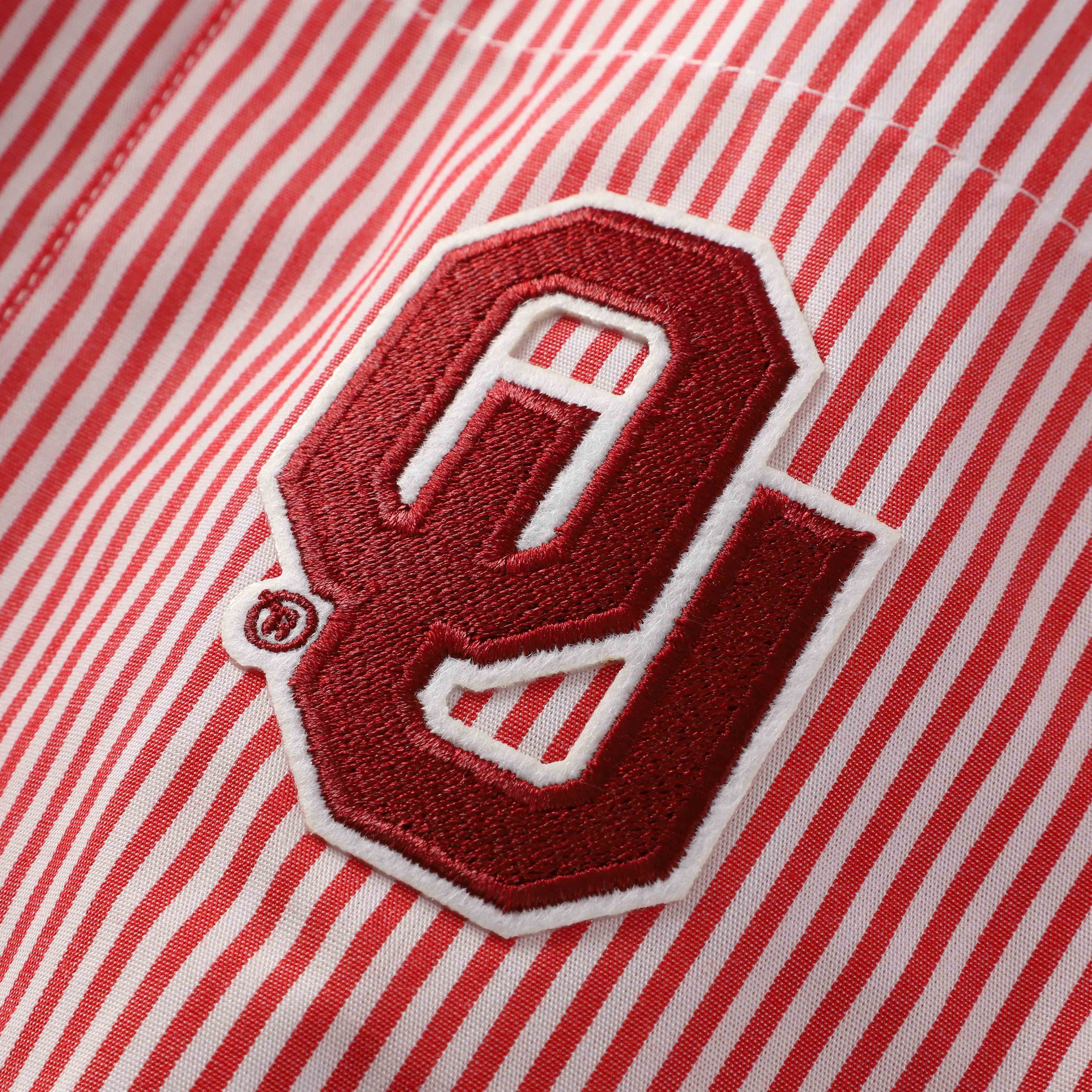 Chemise boutonnée rayée courte Oklahoma Sooners pour femmes, idéale les jours de match