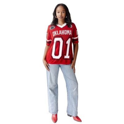  Oklahoma Sooners Gameday Social Women's Knit Football Jersey Sweater - Crimson