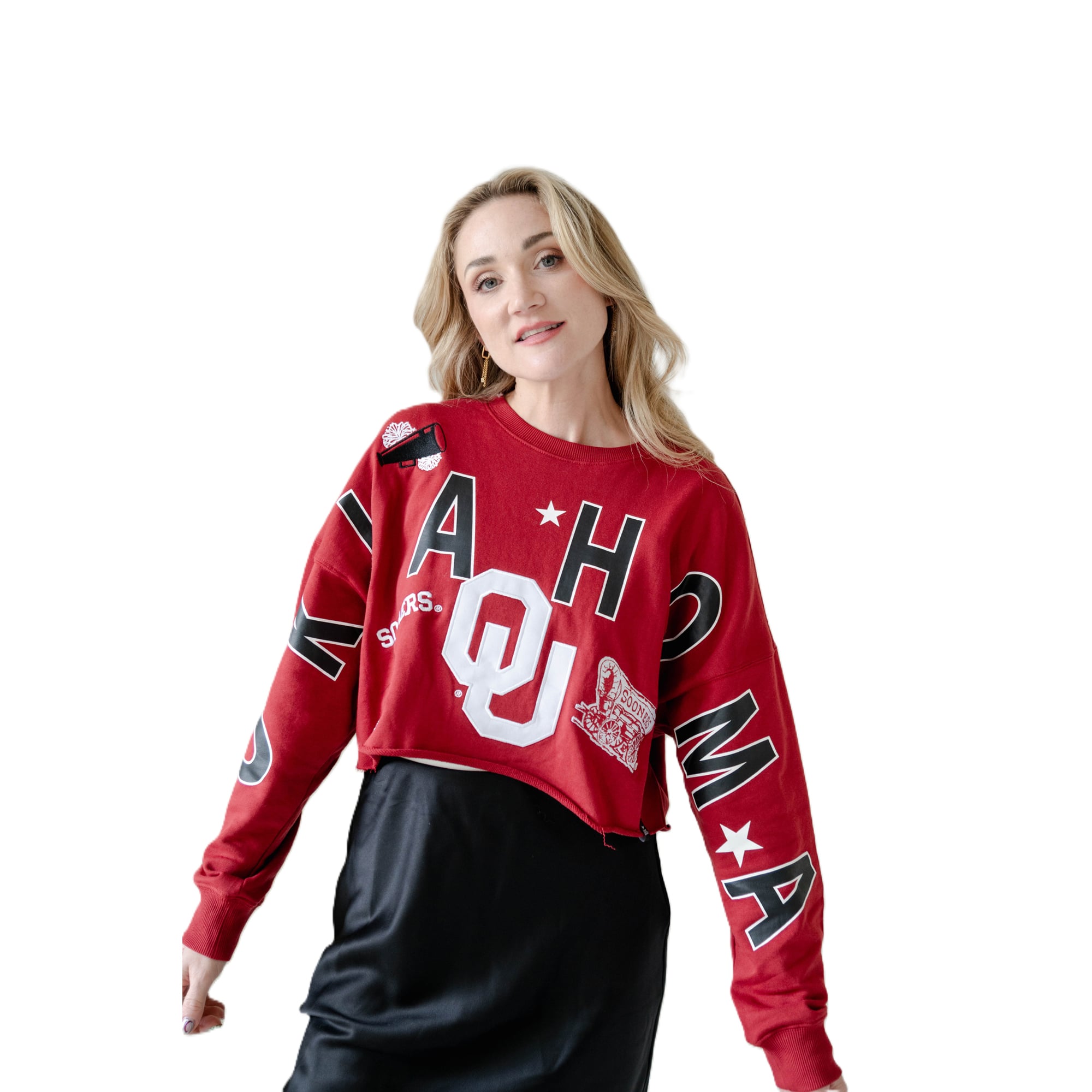 Sweat-shirt à écusson Phipps des Oklahoma Sooners pour femmes, coloris rouge, idéal les jours de match.
