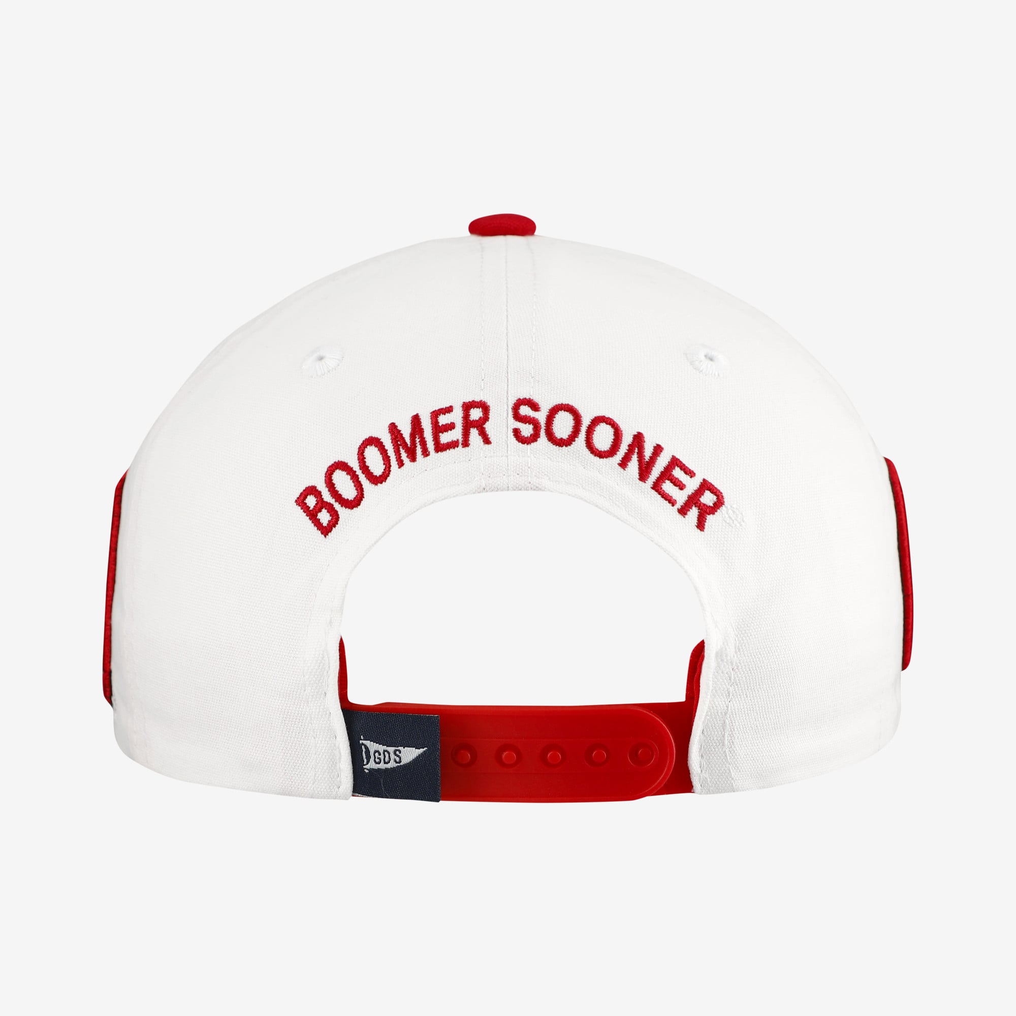 Casquette ajustable à cinq panneaux Oklahoma Sooners blanche et rouge pour femmes, idéale pour les jours de match.