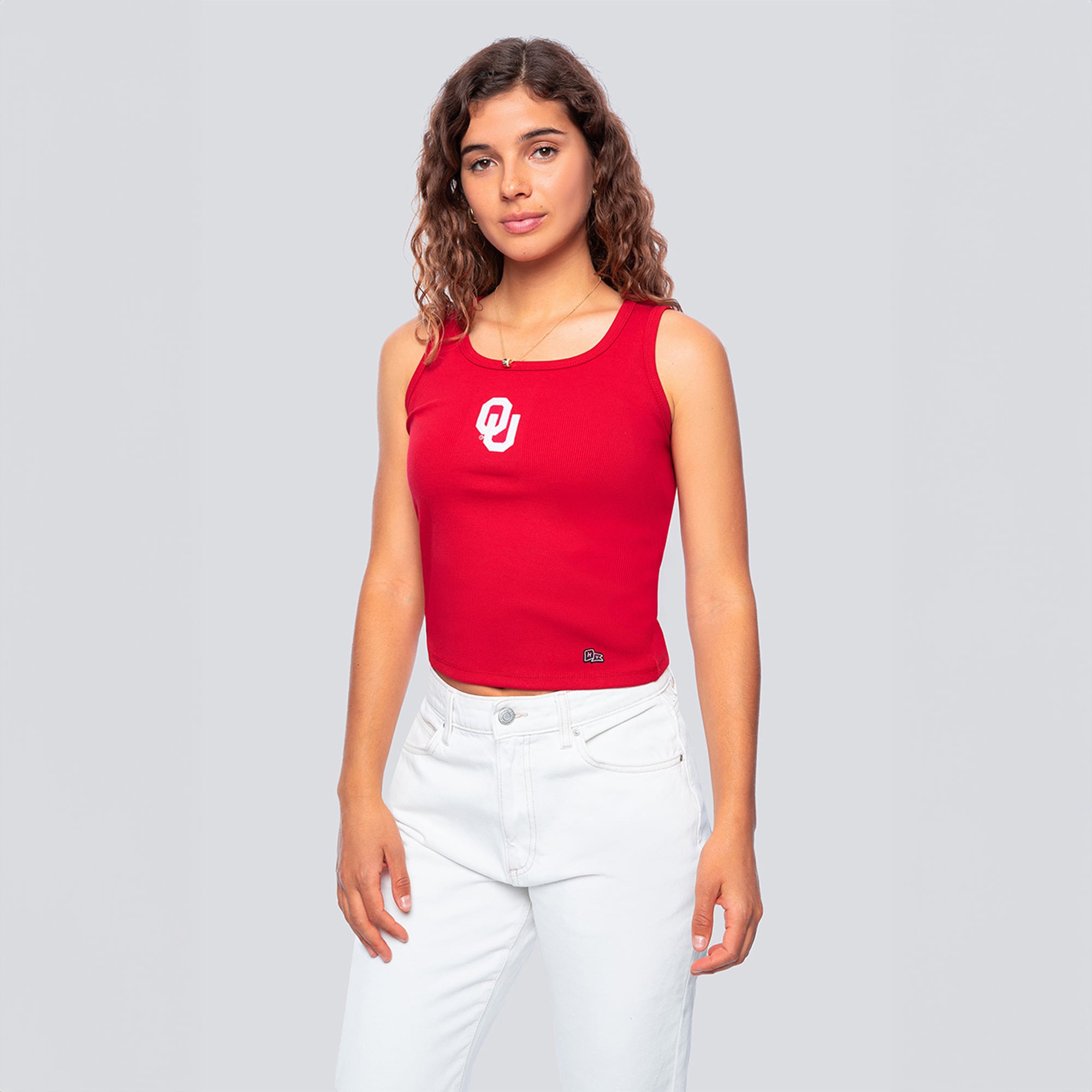 Débardeur côtelé à logo principal Crimson Oklahoma Sooners pour femmes de la marque Hype and Vice