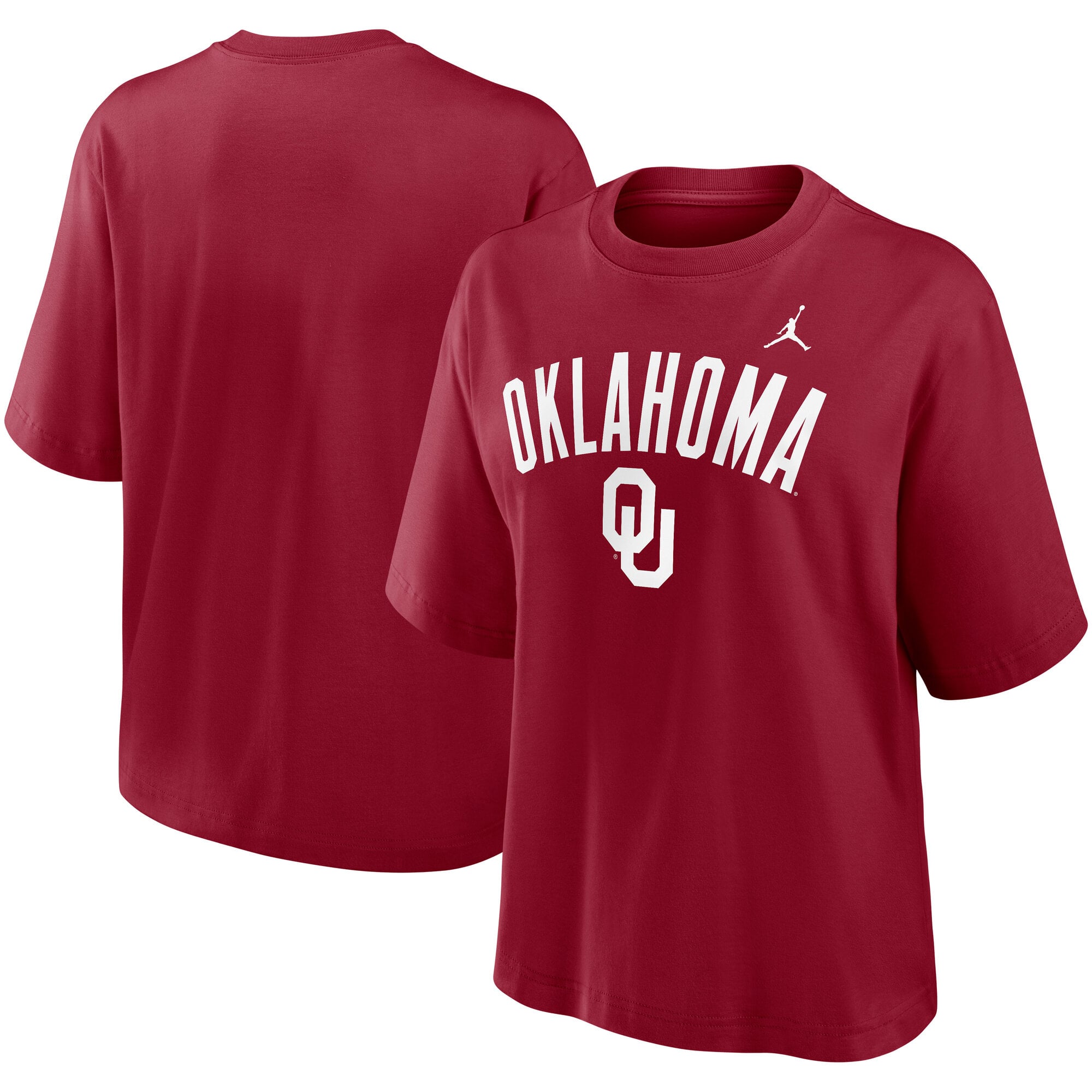Women's Jordan Brand Crimson Oklahoma Sooners Arch Logo Boxy T-Shirt
