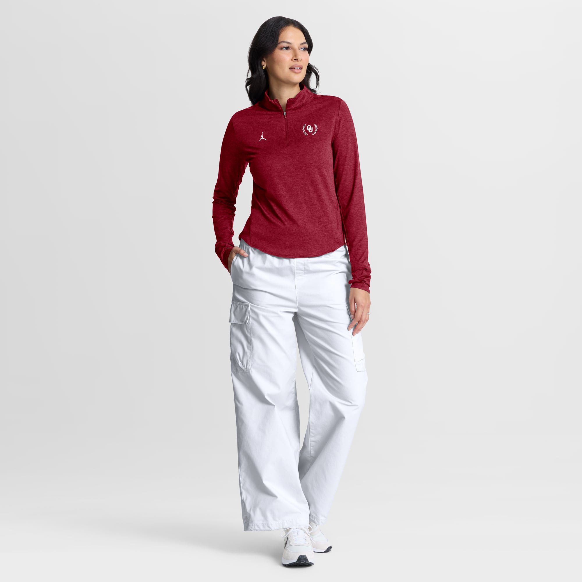 Women's Jordan Brand Crimson Oklahoma Sooners Swift Dri-FIT Half-Zip Pullover