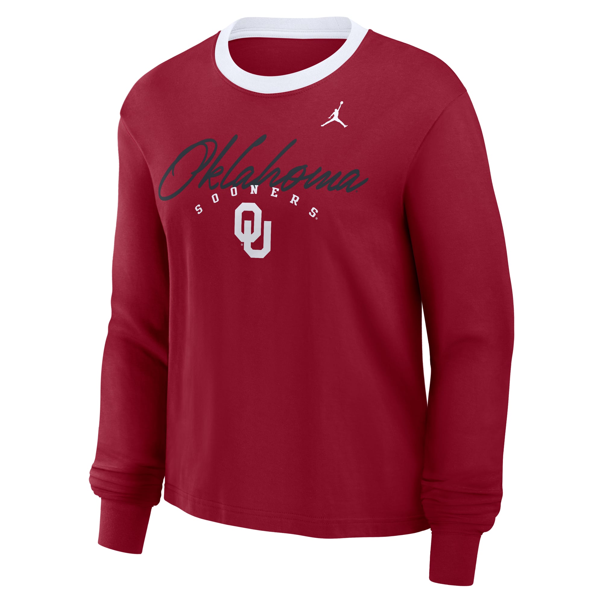 T-shirt à manches longues Jordan Brand Oklahoma Sooners Crimson Ringer Boxy pour femmes