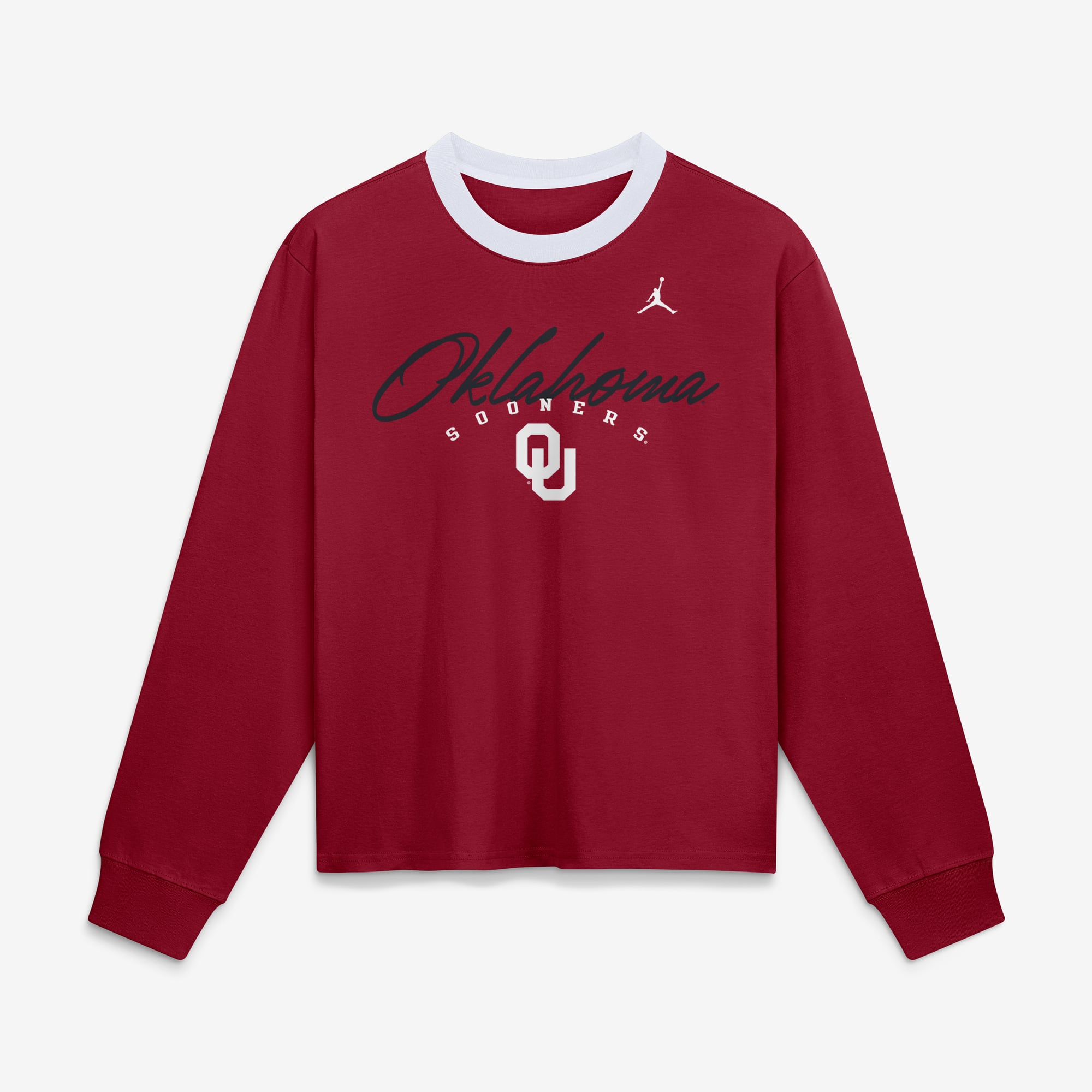 T-shirt à manches longues Jordan Brand Oklahoma Sooners Crimson Ringer Boxy pour femmes