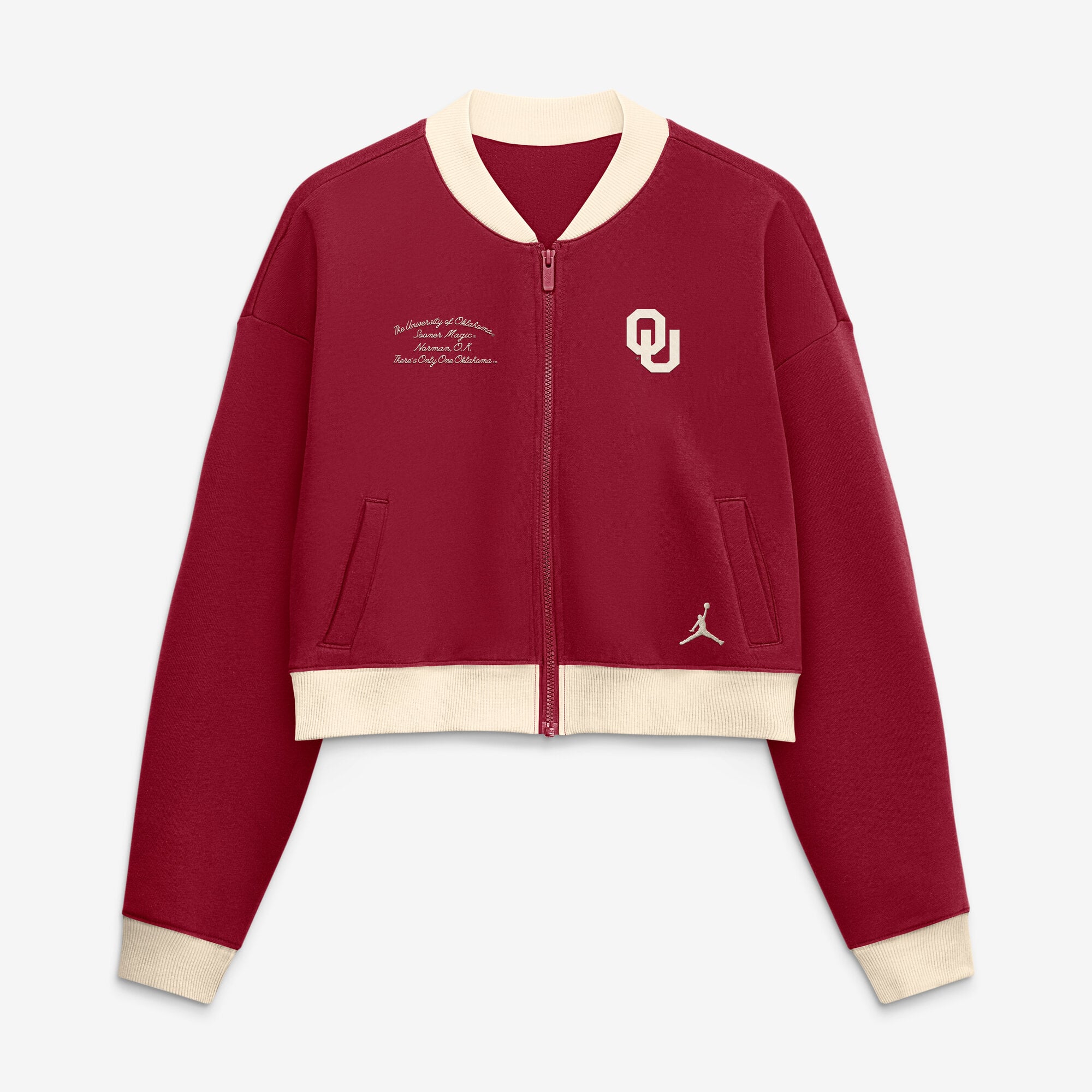 Veste bomber zippée courte et oversize Nike Crimson Oklahoma Sooners pour femme