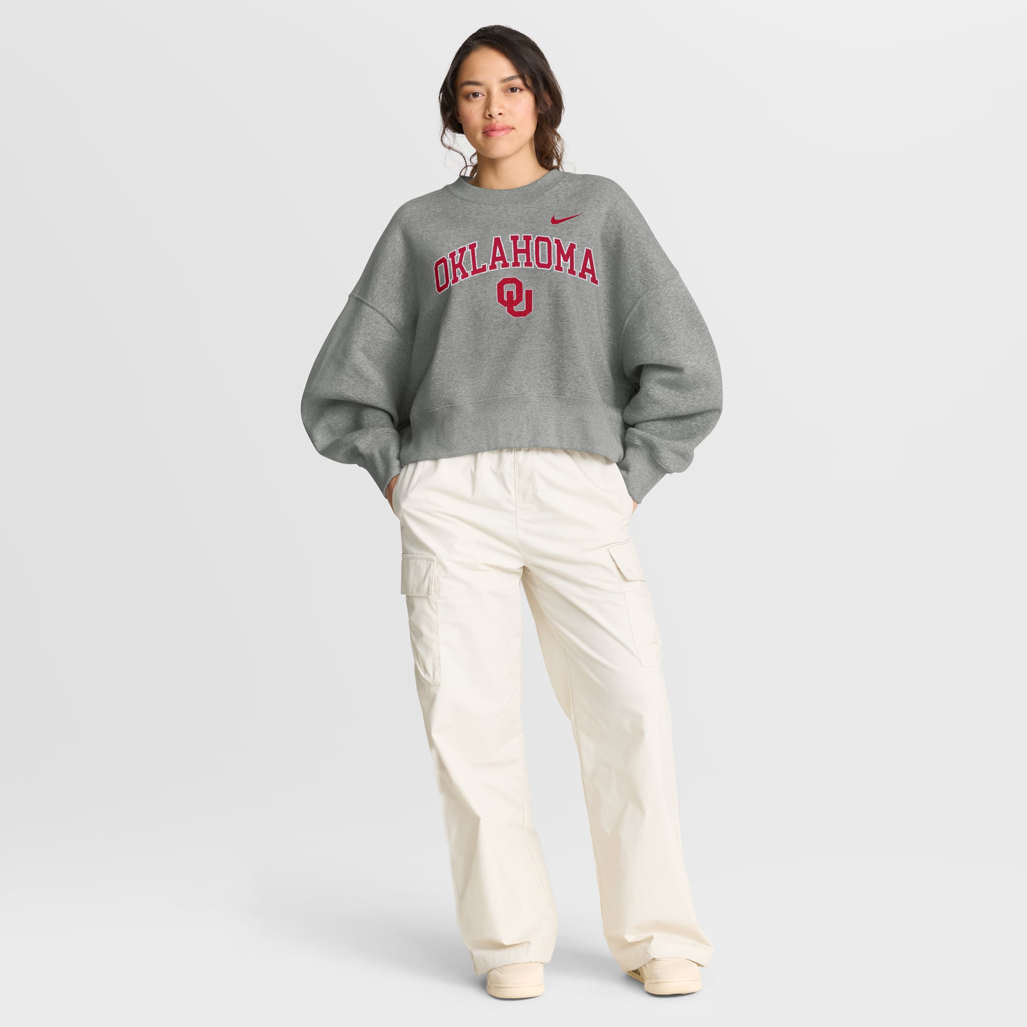 Women's Nike Heather Gray Oklahoma Sooners Oversized Phoenix Arch Pullover Sweatshirt