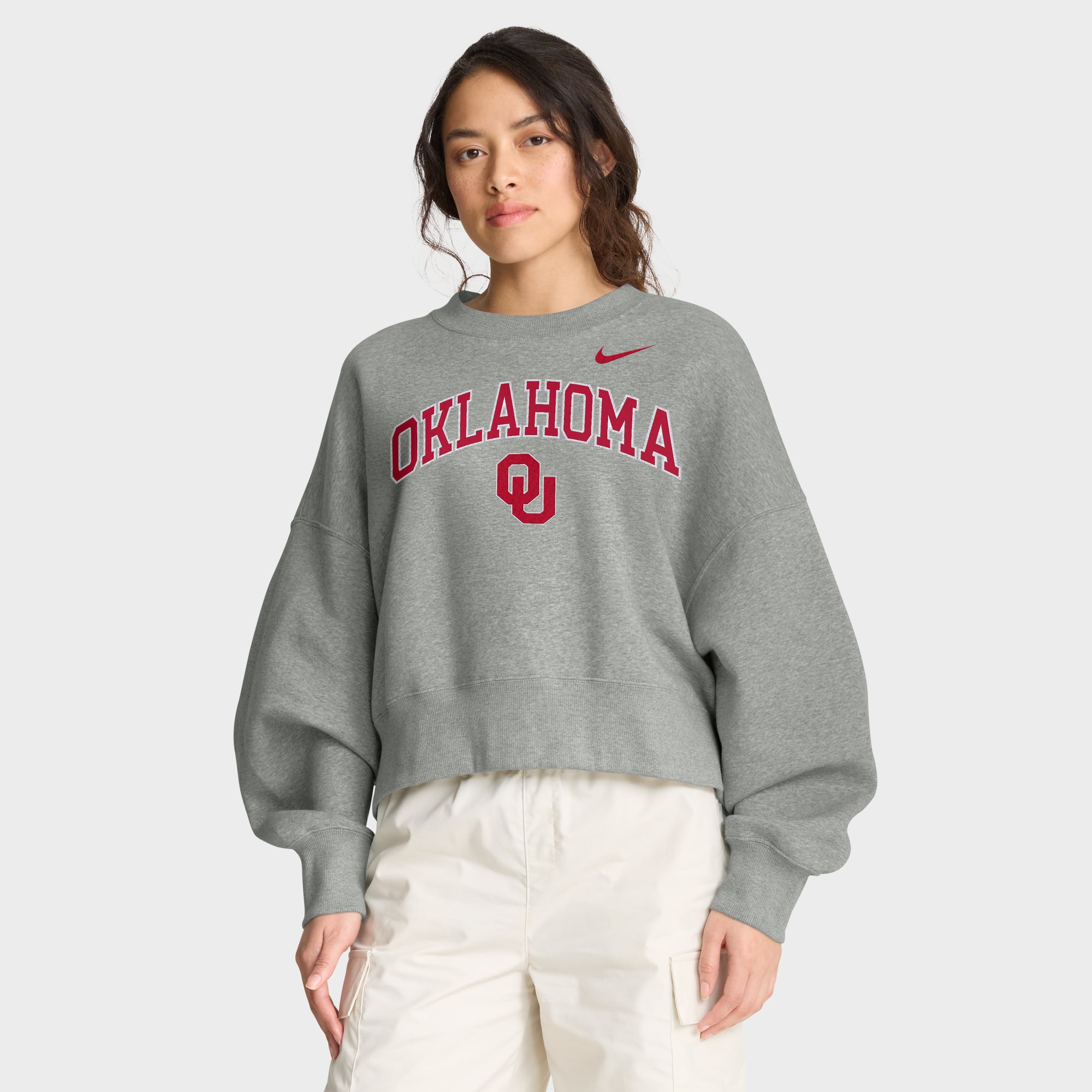 Women's Nike Heather Gray Oklahoma Sooners Oversized Phoenix Arch Pullover Sweatshirt