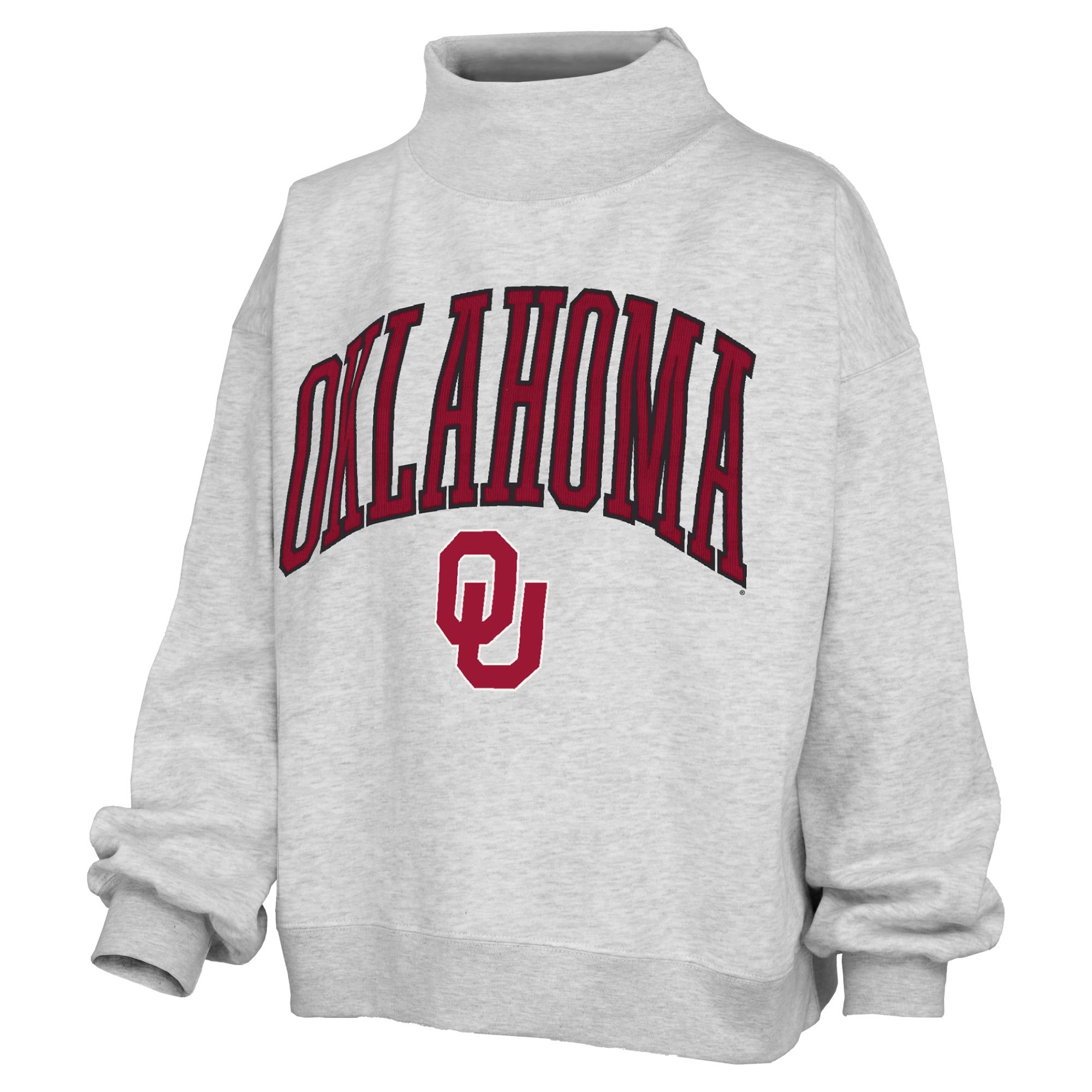 Women's Pressbox Gray Oklahoma Sooners Nelson Texture Lingo Mock Neck Fleece Sweatshirt