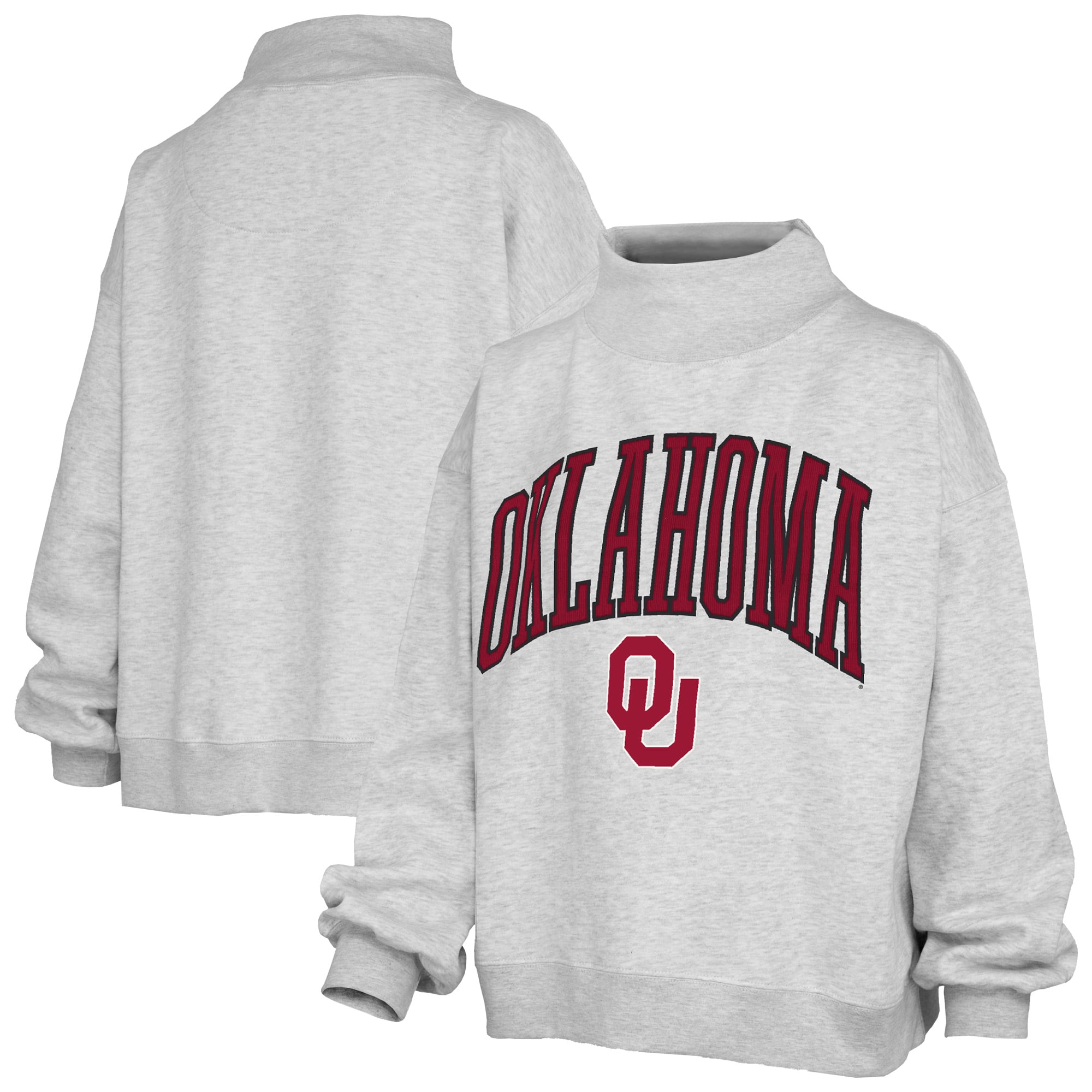 Women's Pressbox Gray Oklahoma Sooners Nelson Texture Lingo Mock Neck Fleece Sweatshirt