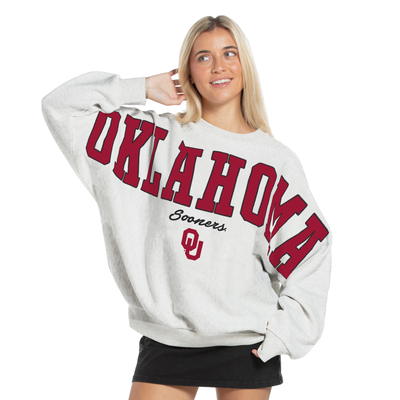 Oklahoma Sooners Pressbox Women's Flannigan Oversized Fleece Sweatshirt - Heather Gray