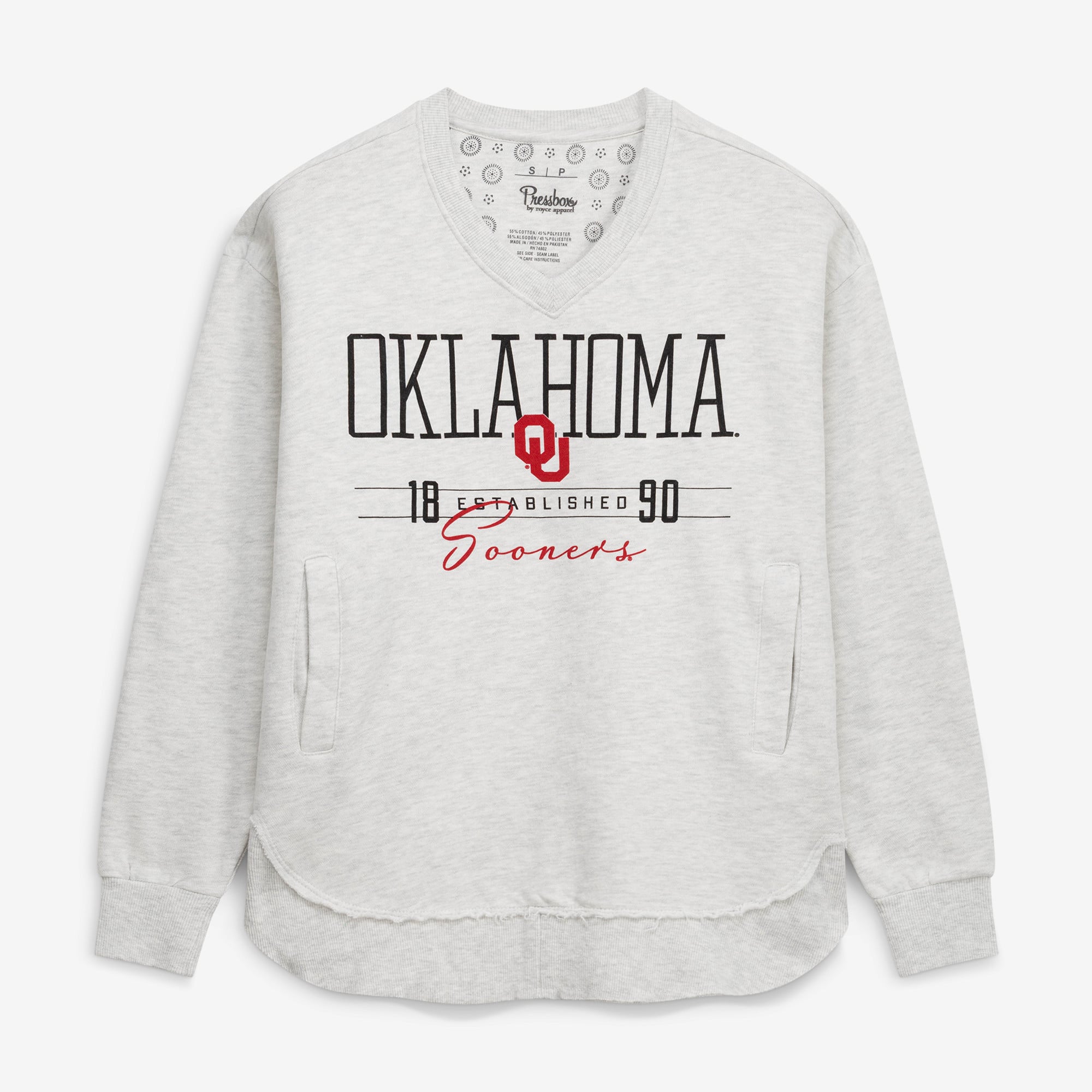 Women's Pressbox Heather Gray Oklahoma Sooners Marcus East Hall Poncho V-Neck Sweatshirt
