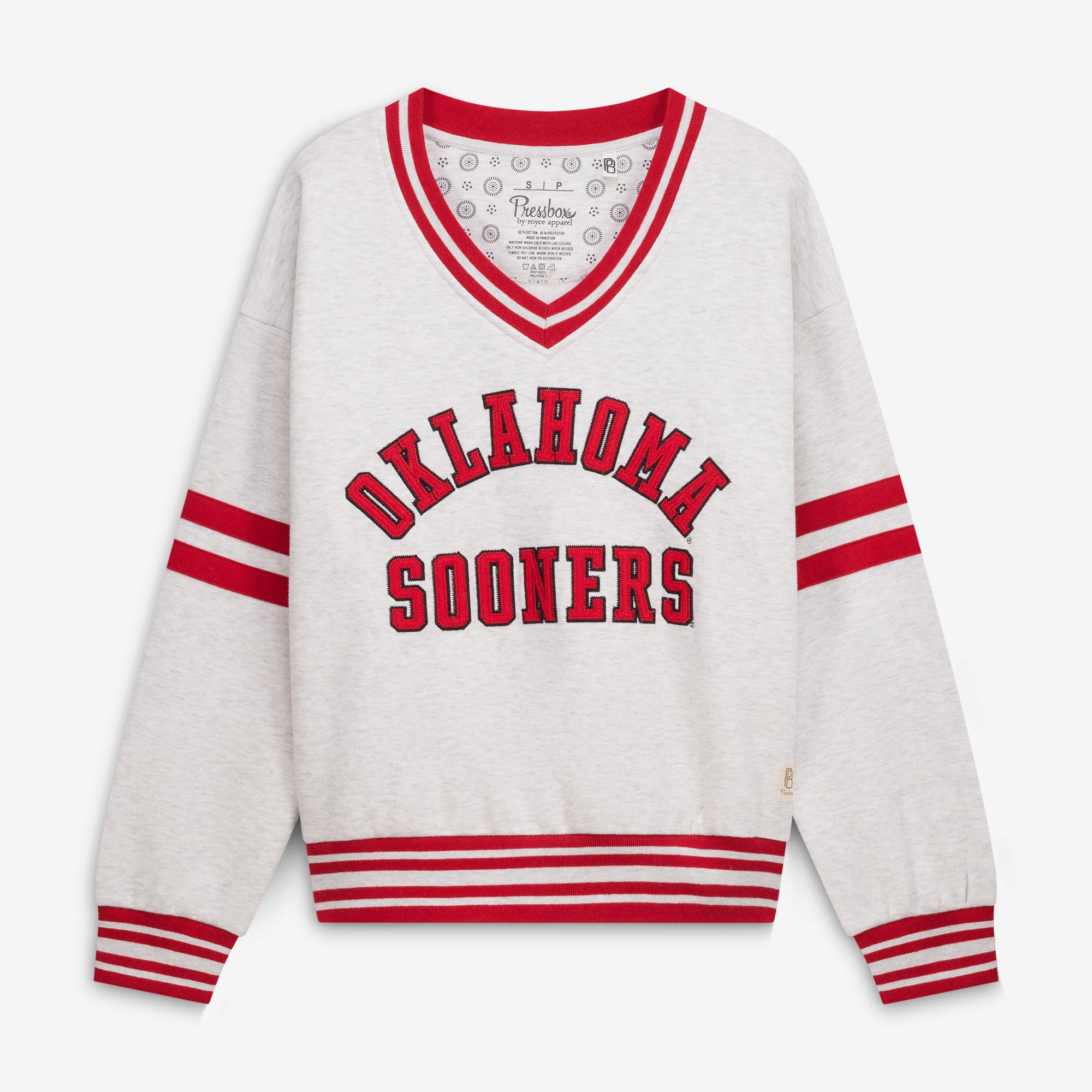 Sweat-shirt à col en V sergé Oates gris chiné/cramoisi pour femmes, Oklahoma Sooners, Pressbox