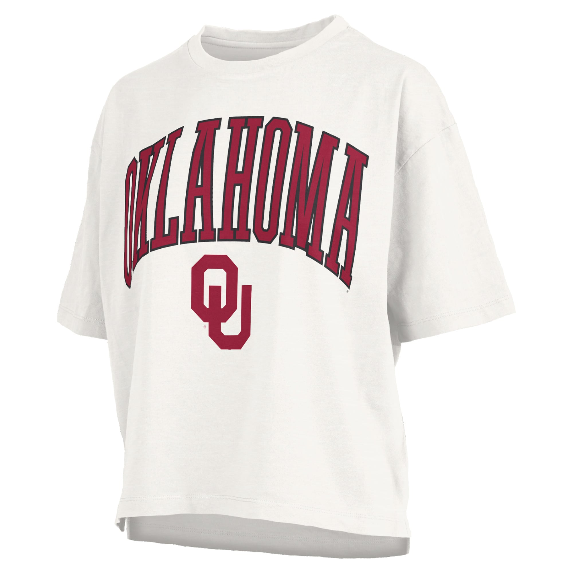 T-shirt oversize blanc Pressbox Oklahoma Sooners pour femmes, logo Nelson Arch Over, en flammèche