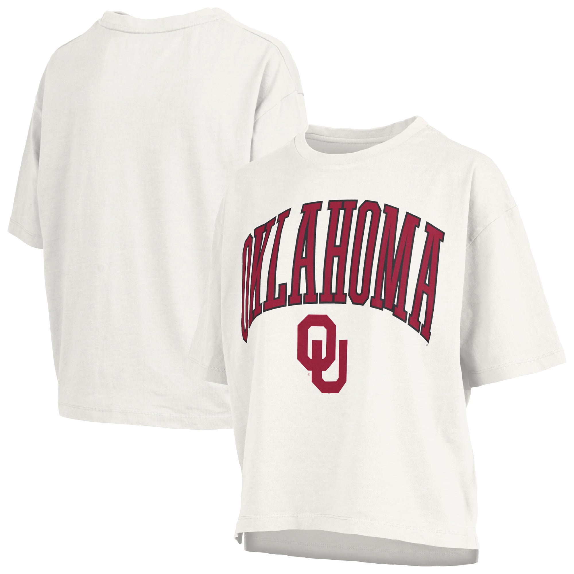 T-shirt oversize blanc Pressbox Oklahoma Sooners pour femmes, logo Nelson Arch Over, en flammèche