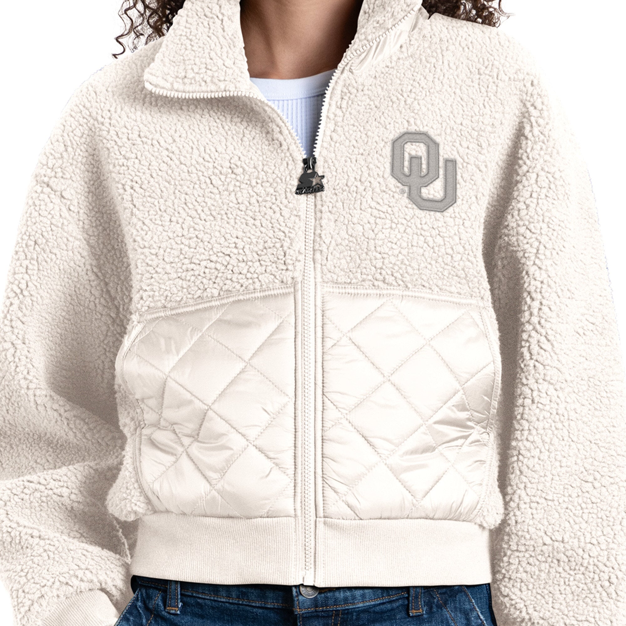 Veste zippée intégrale Starter blanche Oklahoma Sooners Journeyman Sherpa pour femme